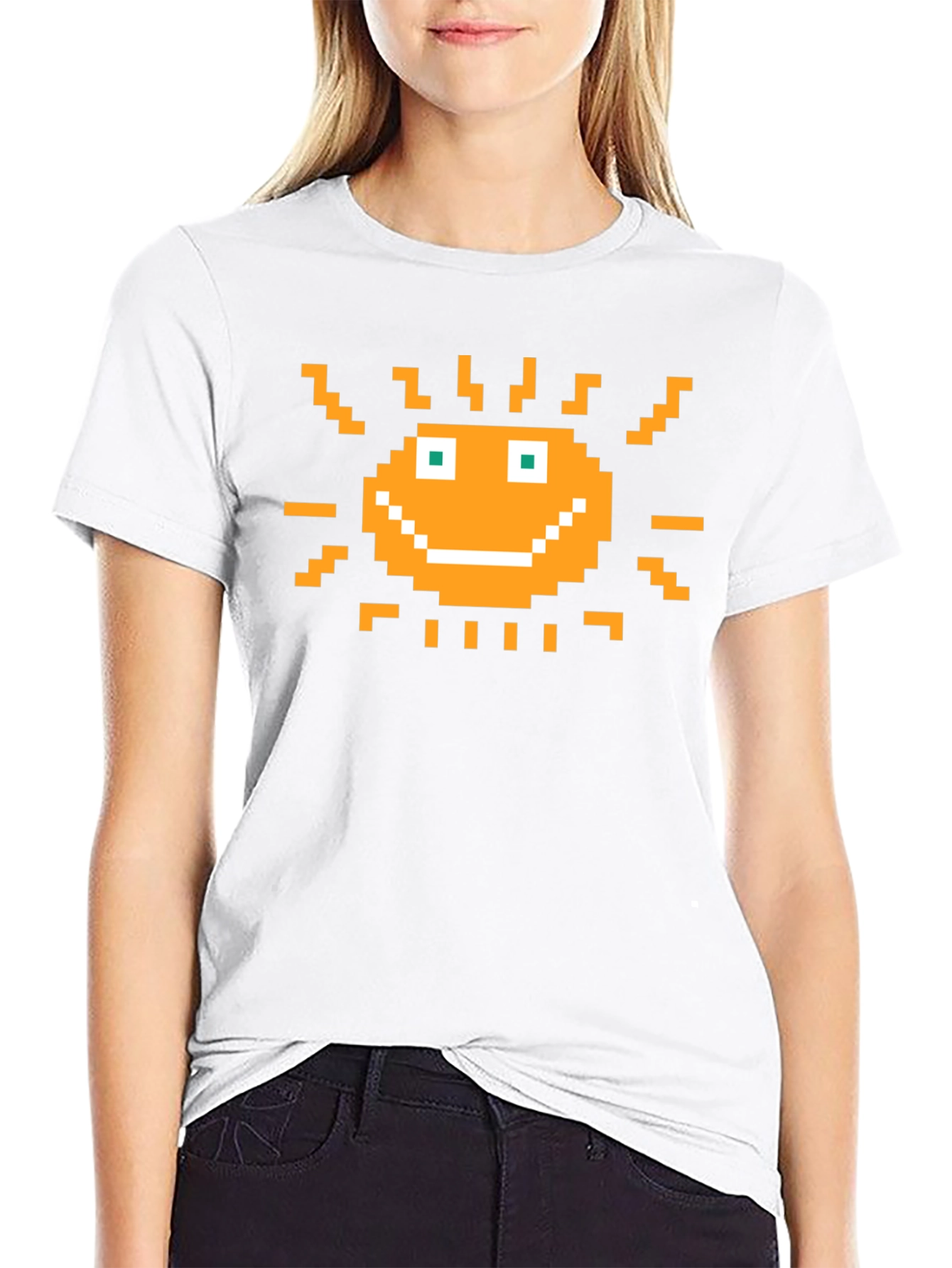 Pixel Art Sun Graphic Tee - Retro Gaming Style
