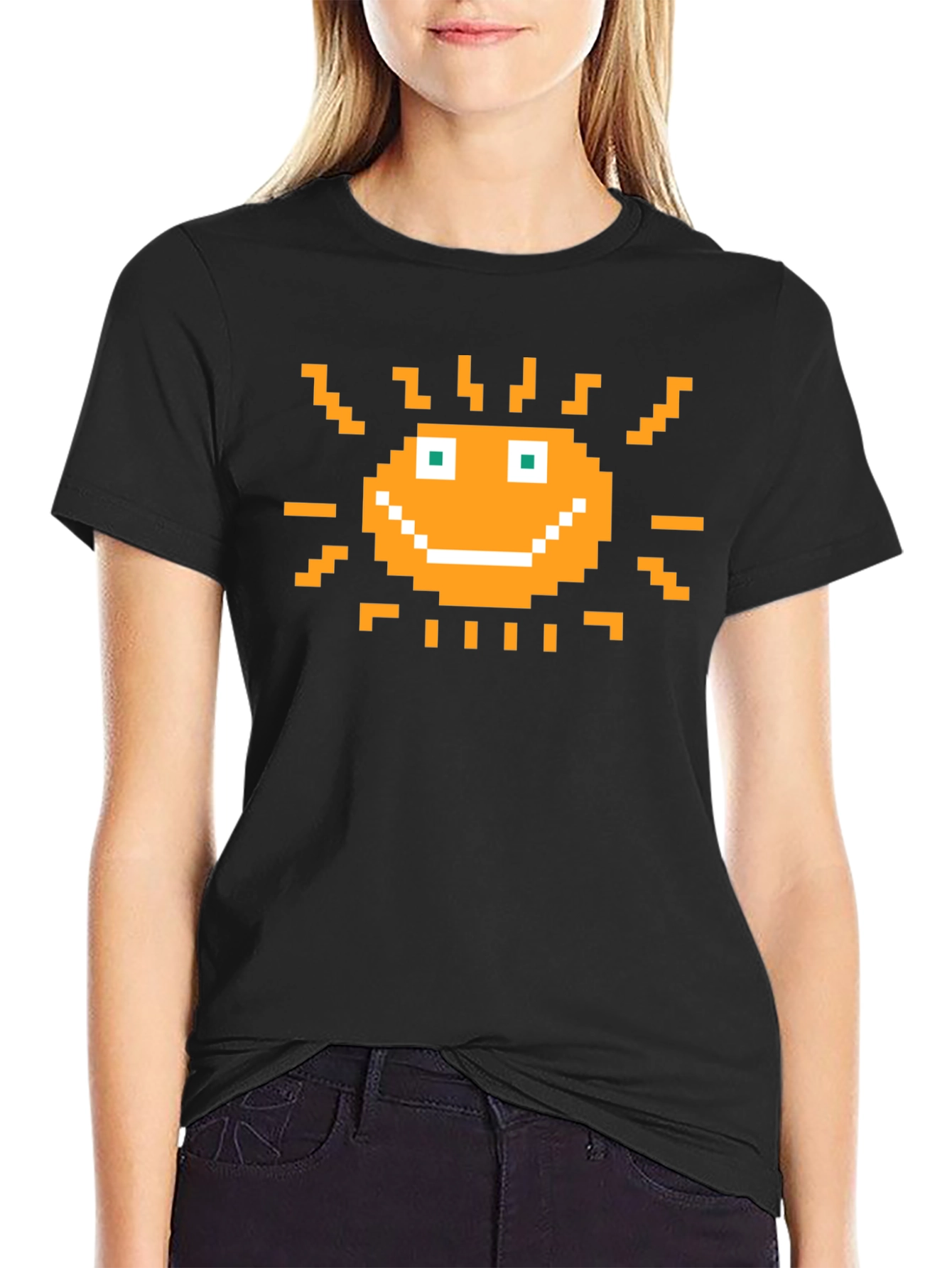 Pixel Art Sun Graphic Tee - Retro Gaming Style