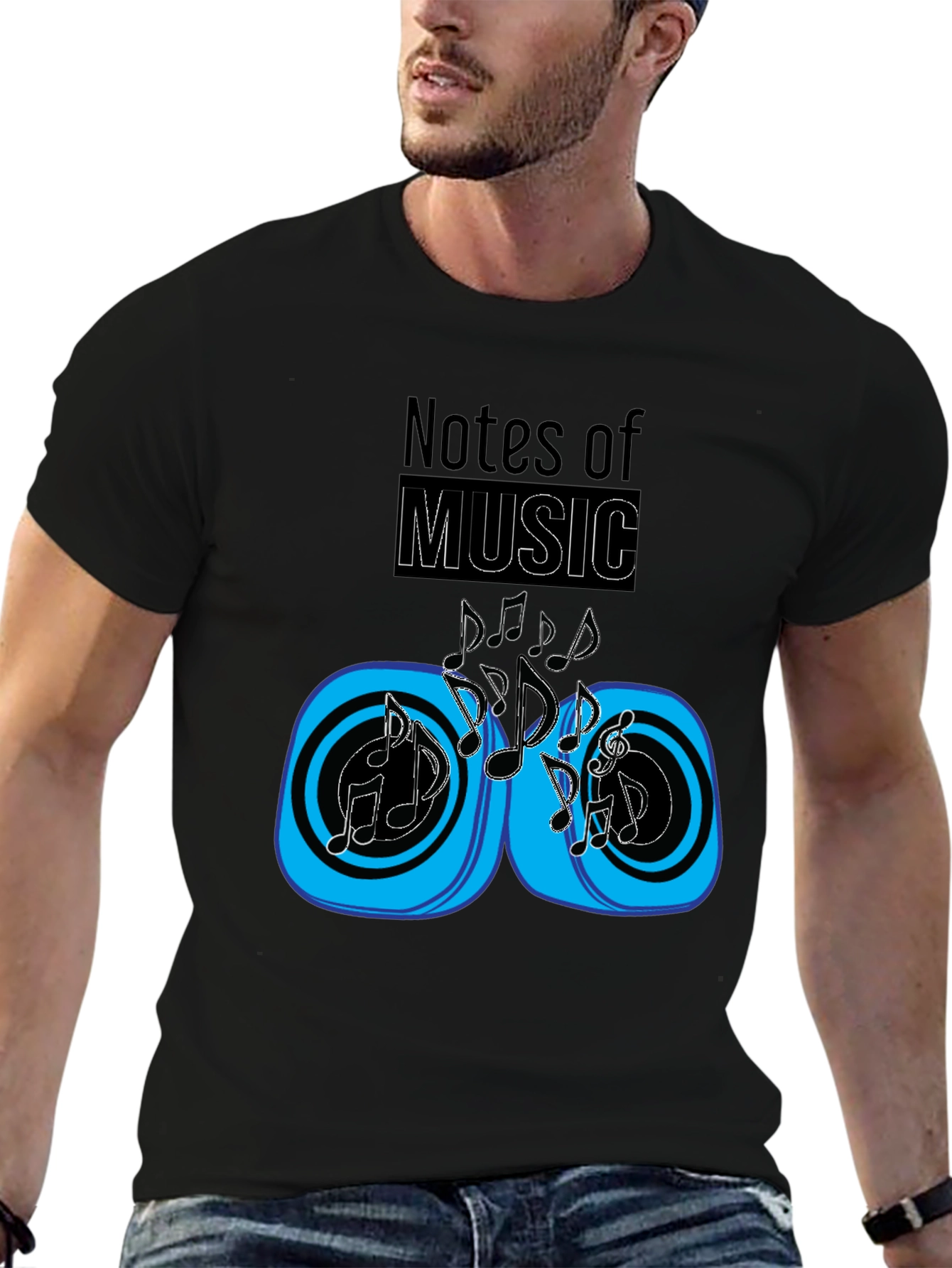 Notes of Music Graphic Black T-Shirt