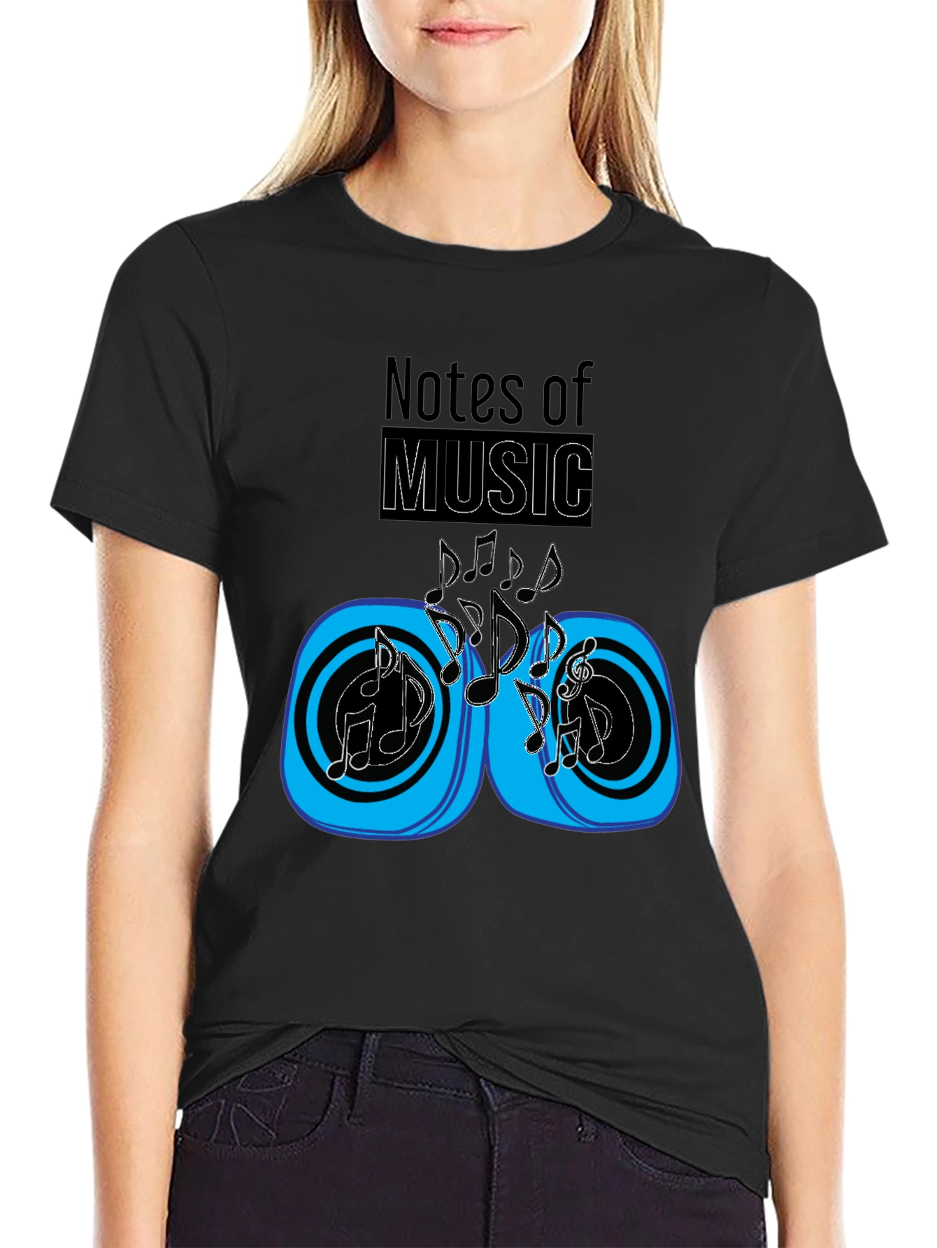 Notes of Music Graphic Black T-Shirt