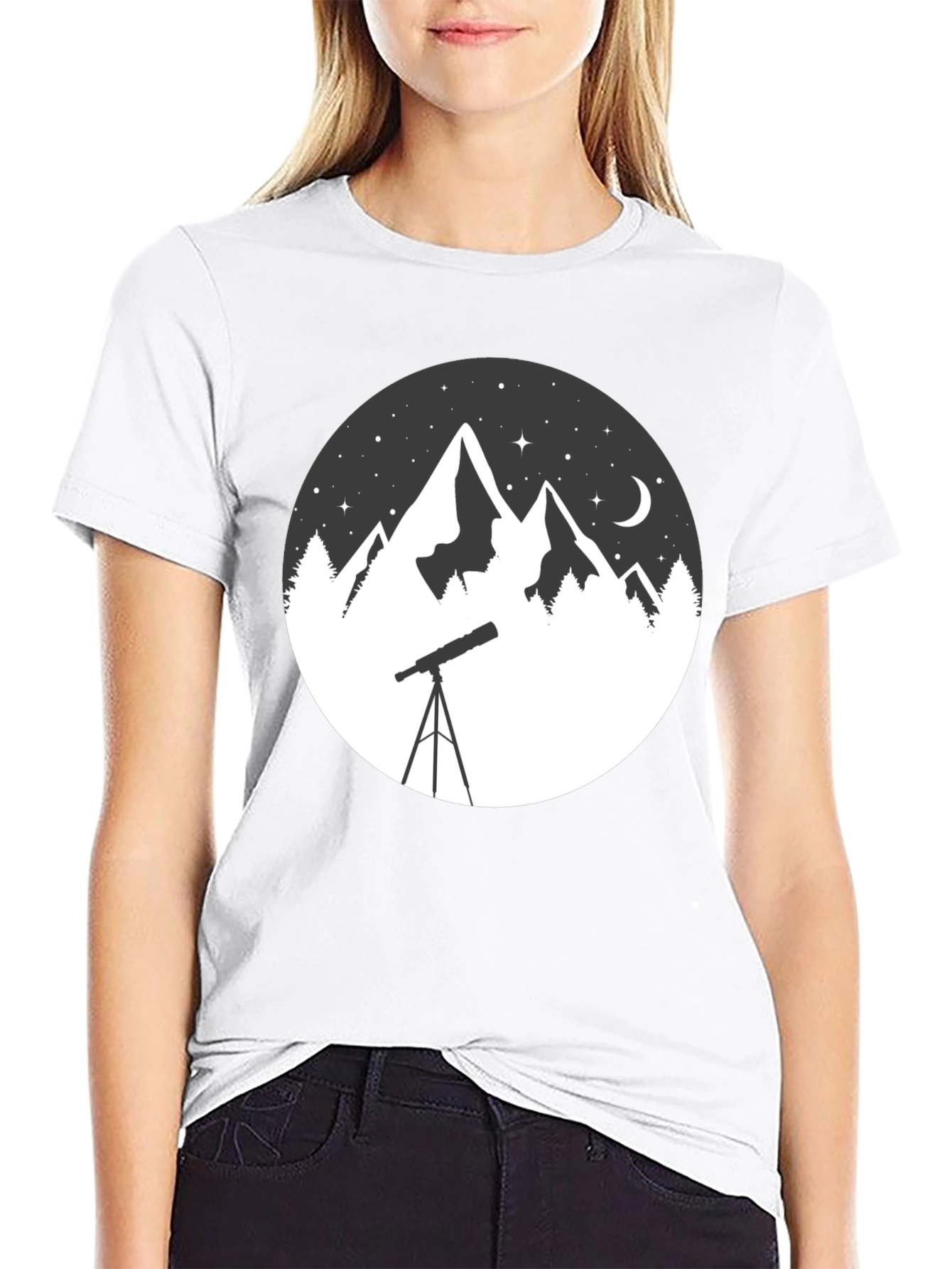 Mountain & Telescope Graphic Tee - Stargazing Shirt