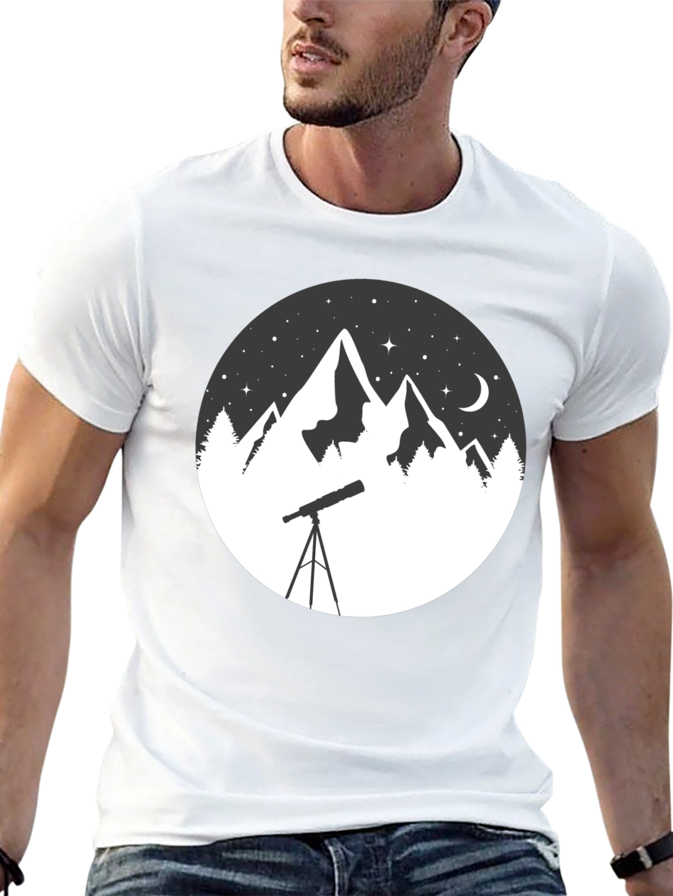 Mountain & Telescope Graphic Tee - Stargazing Shirt