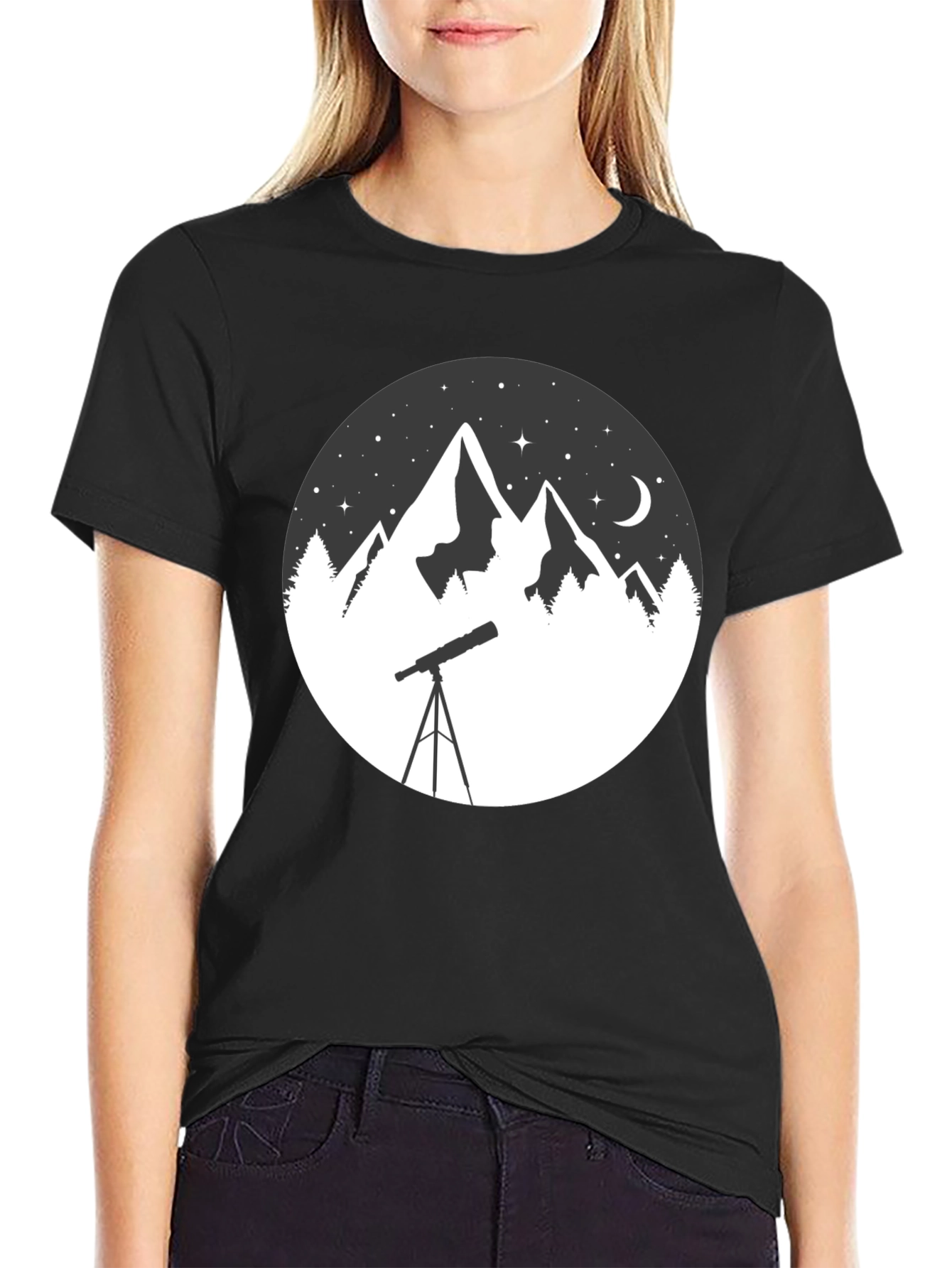Mountain & Telescope Graphic Tee - Stargazing Shirt