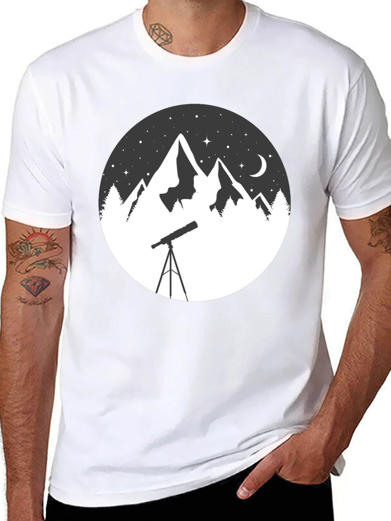 Mountain & Telescope Graphic Tee - Stargazing Shirt