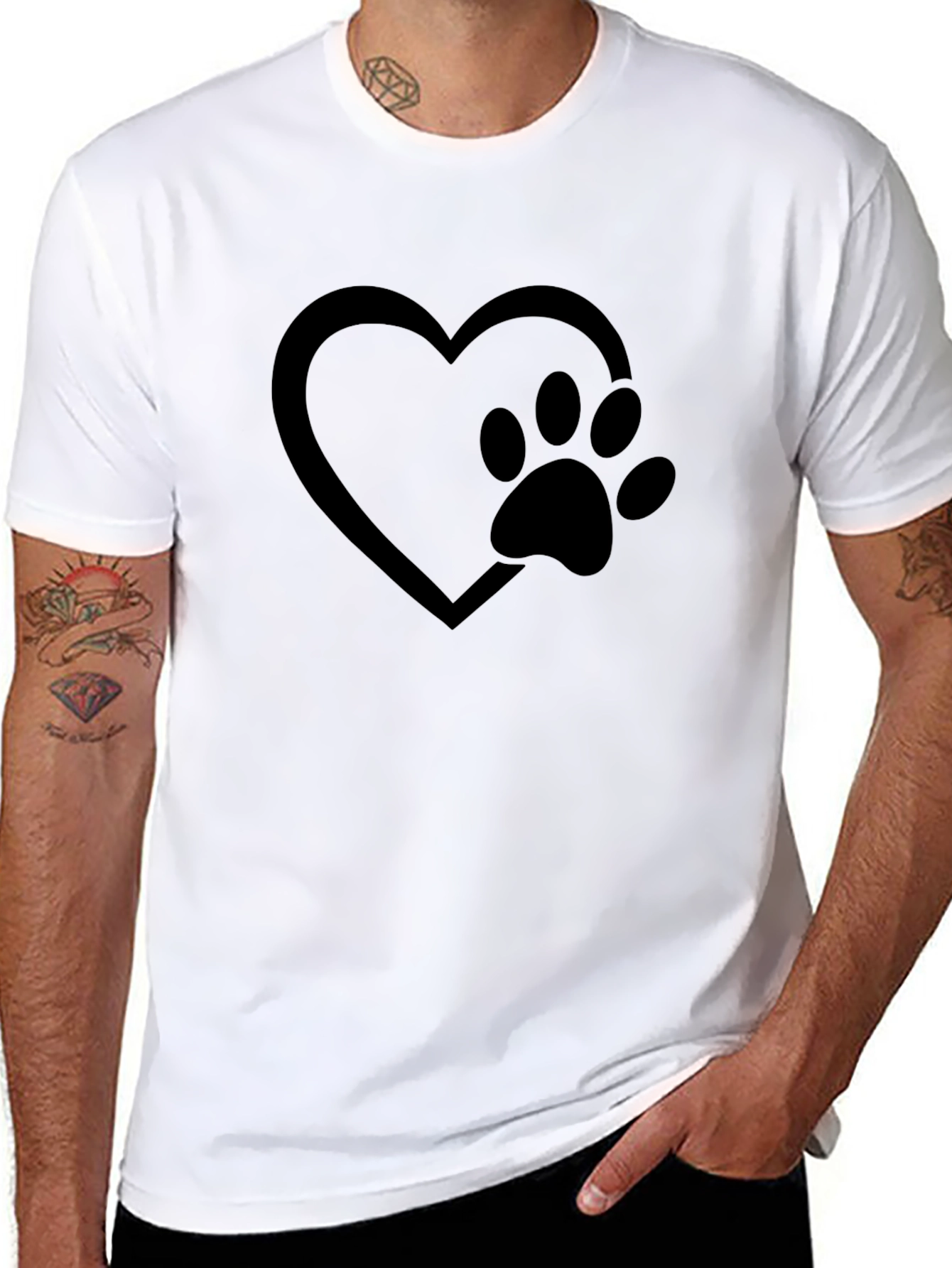Paw Print Heart Graphic Tee - Black