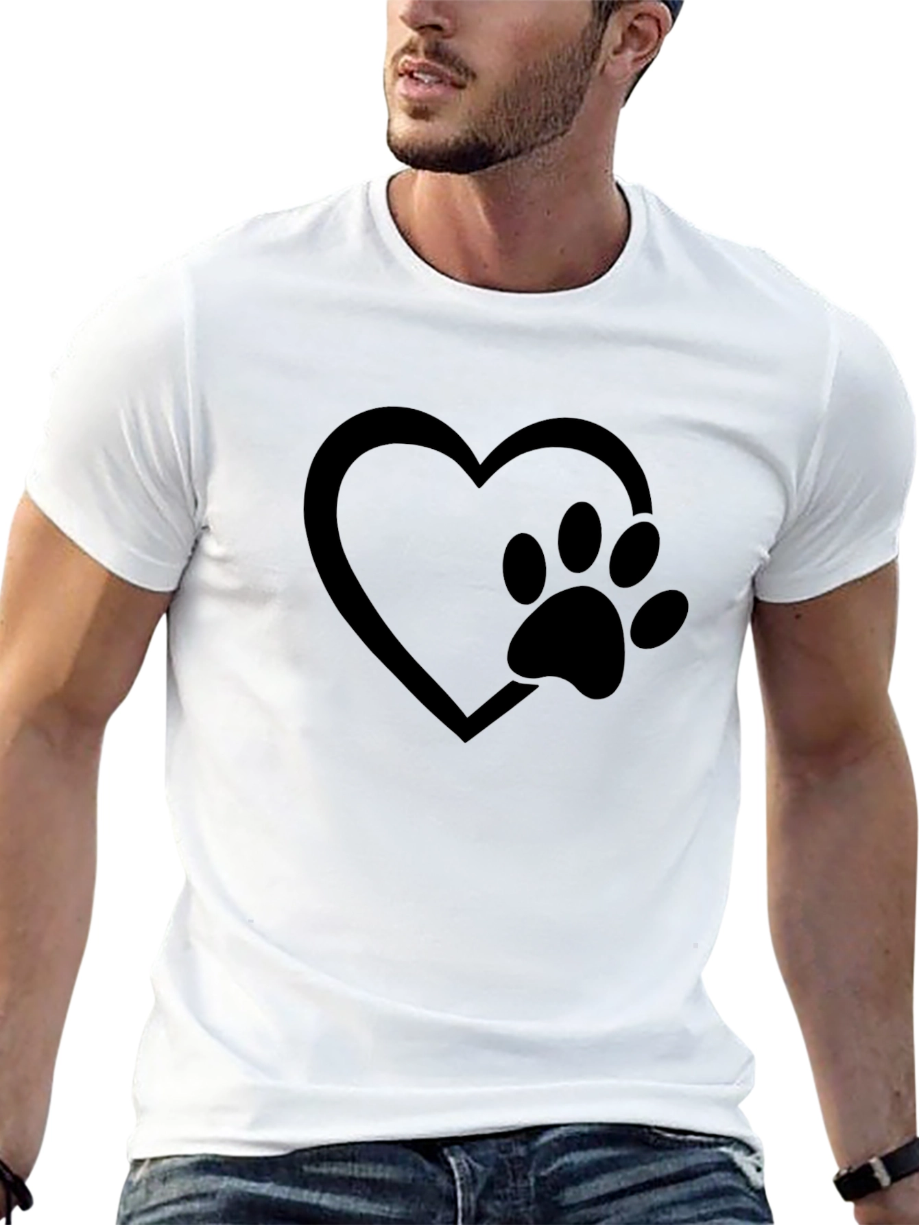 Paw Print Heart Graphic Tee - Black