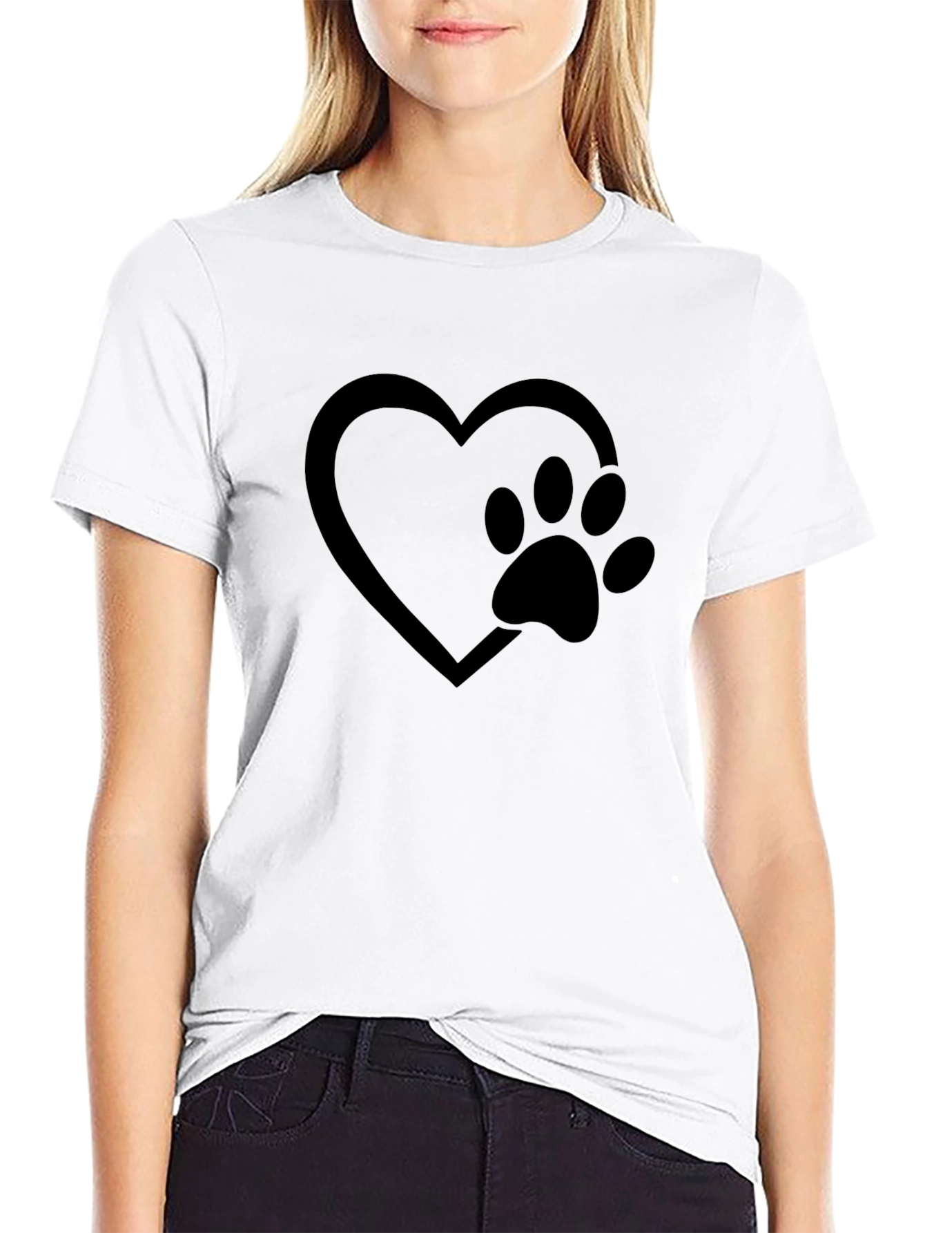 Paw Print Heart Graphic Tee - Black