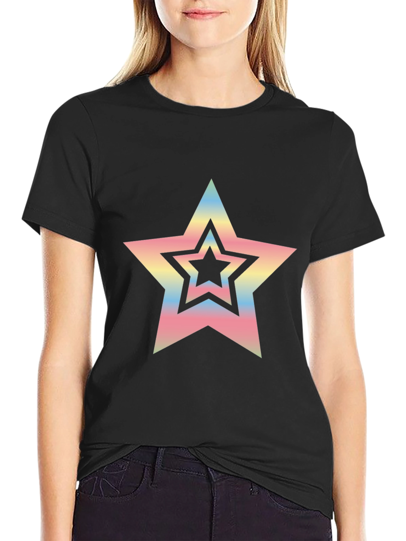 Retro Star Graphic Black T-Shirt