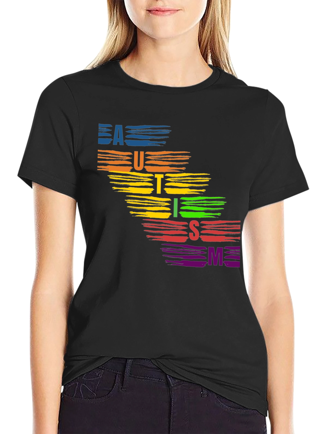Autism Awareness Rainbow Brush Stroke T-Shirt