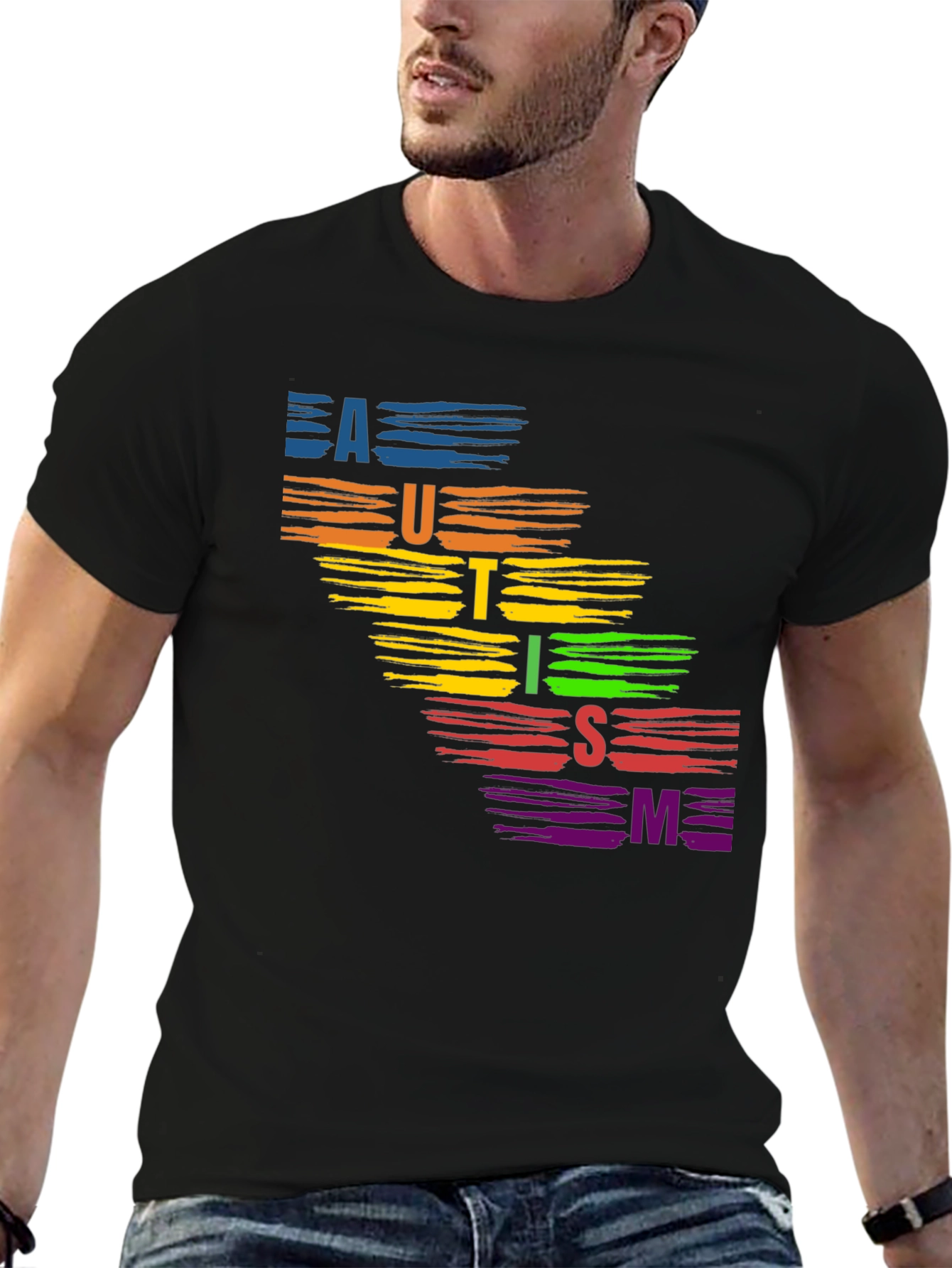 Autism Awareness Rainbow Brush Stroke T-Shirt
