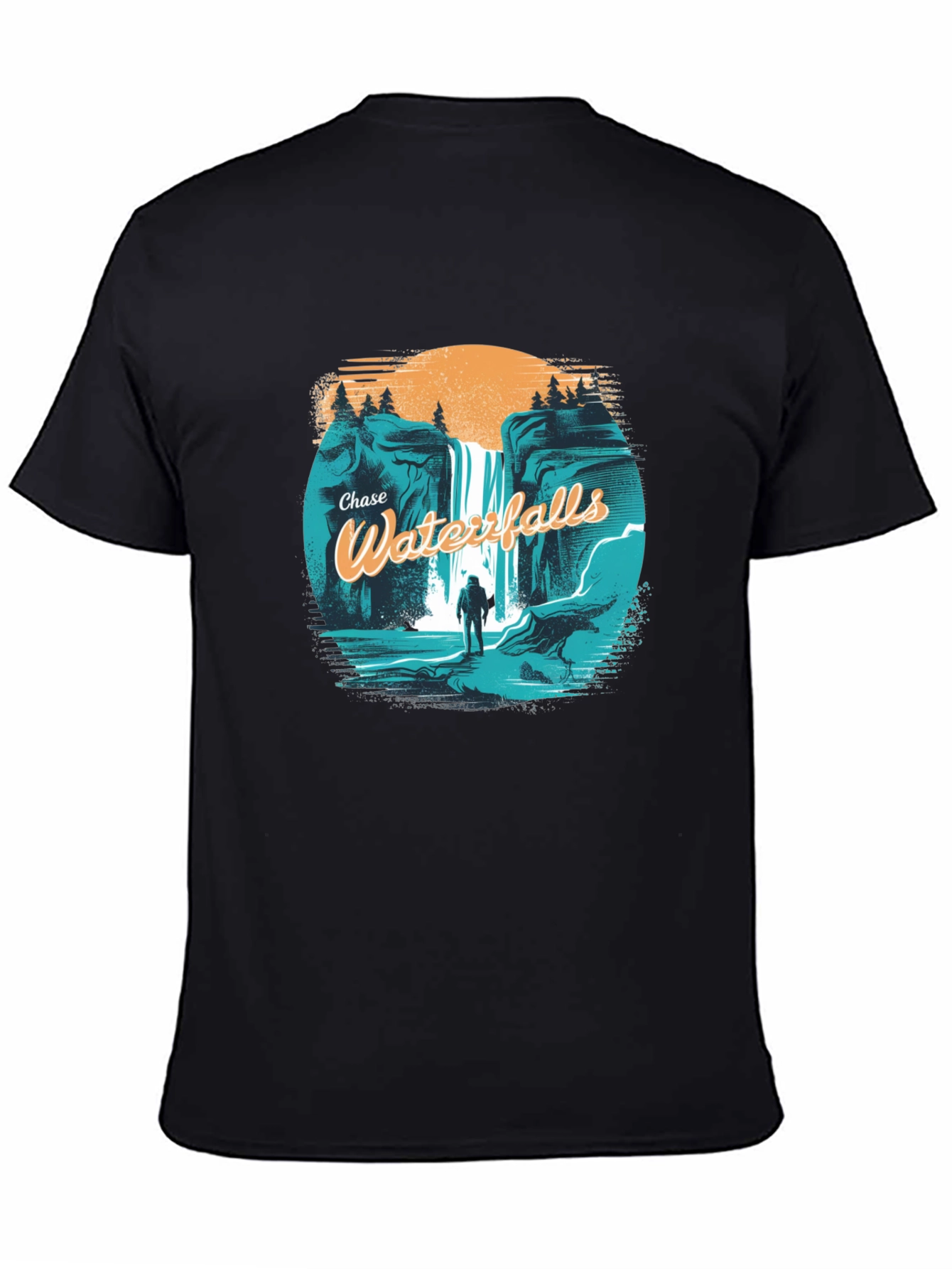 Chase Waterfalls Graphic Tee - Black Cotton T-Shirt