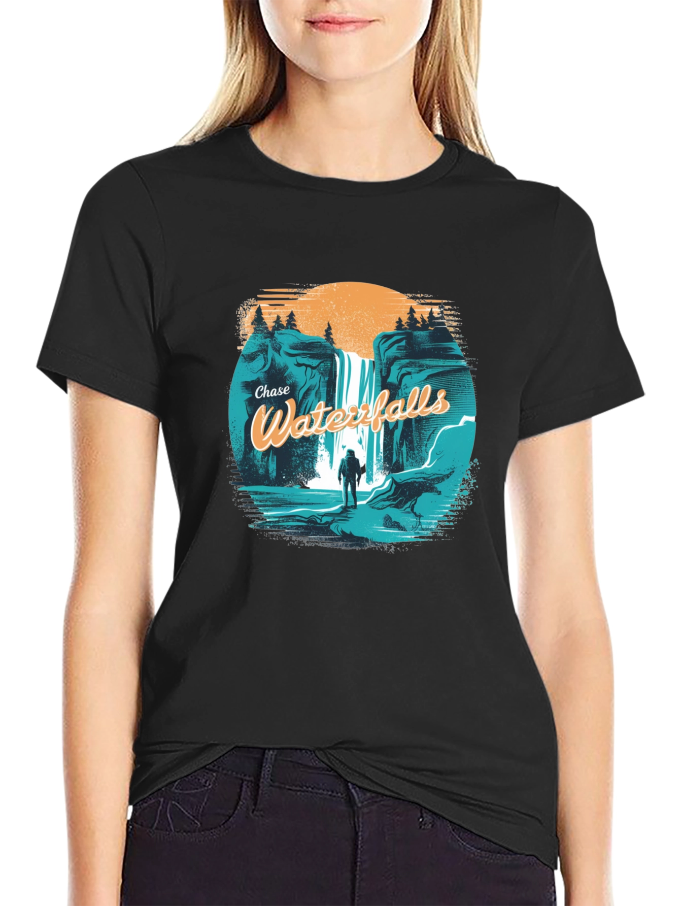 Chase Waterfalls Graphic Tee - Black Cotton T-Shirt