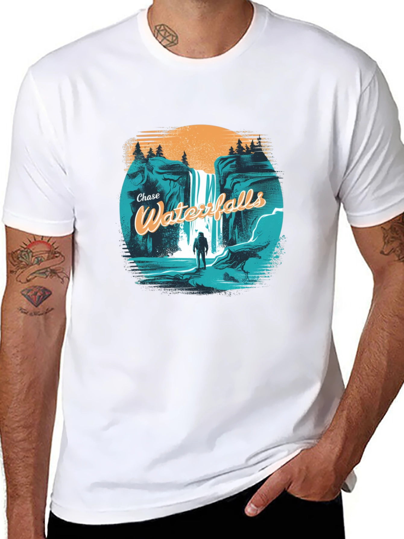 Chase Waterfalls Graphic Tee - Black Cotton T-Shirt