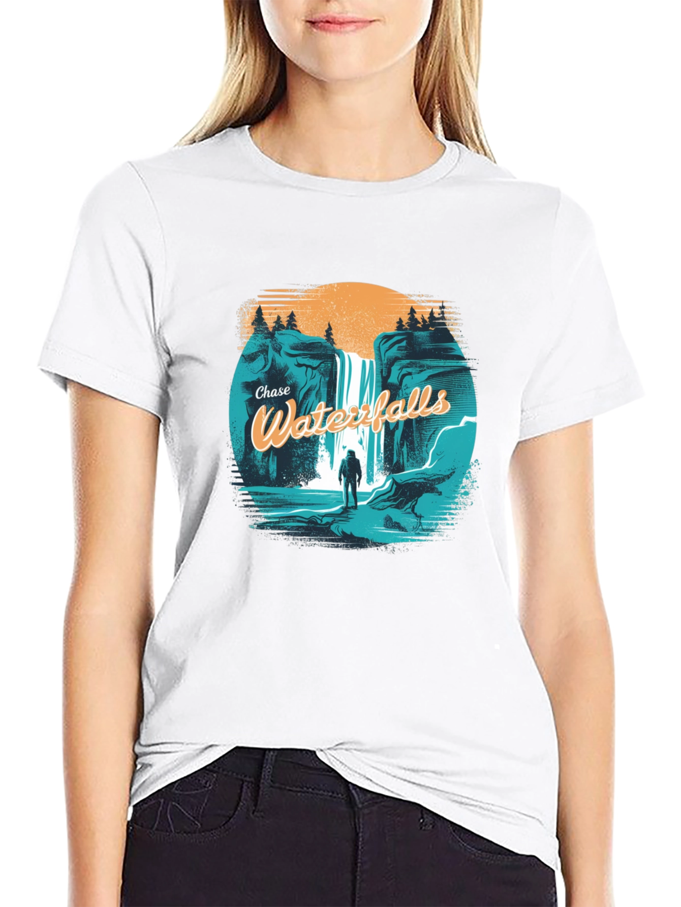 Chase Waterfalls Graphic Tee - Black Cotton T-Shirt