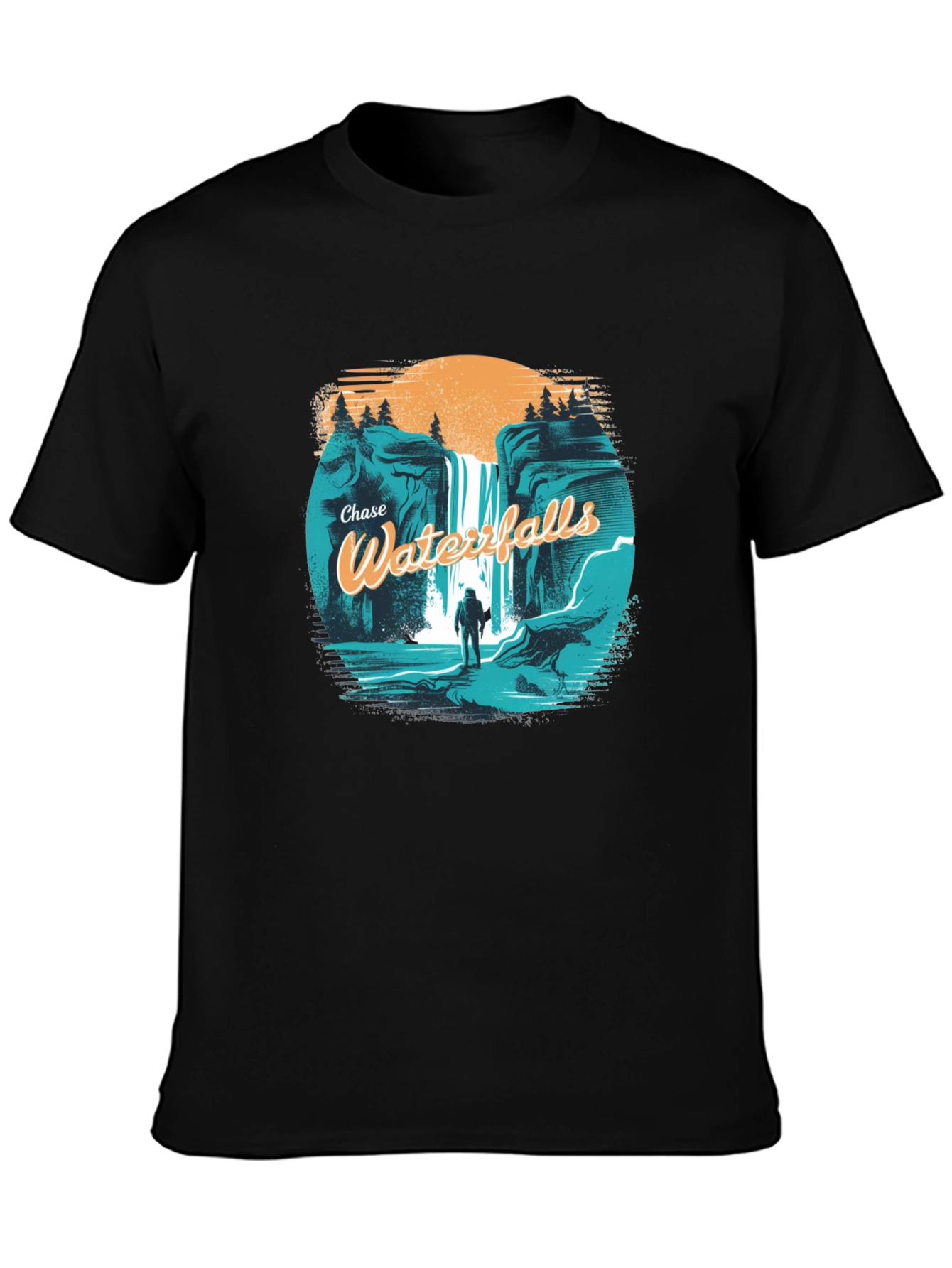 Chase Waterfalls Graphic Tee - Black Cotton T-Shirt