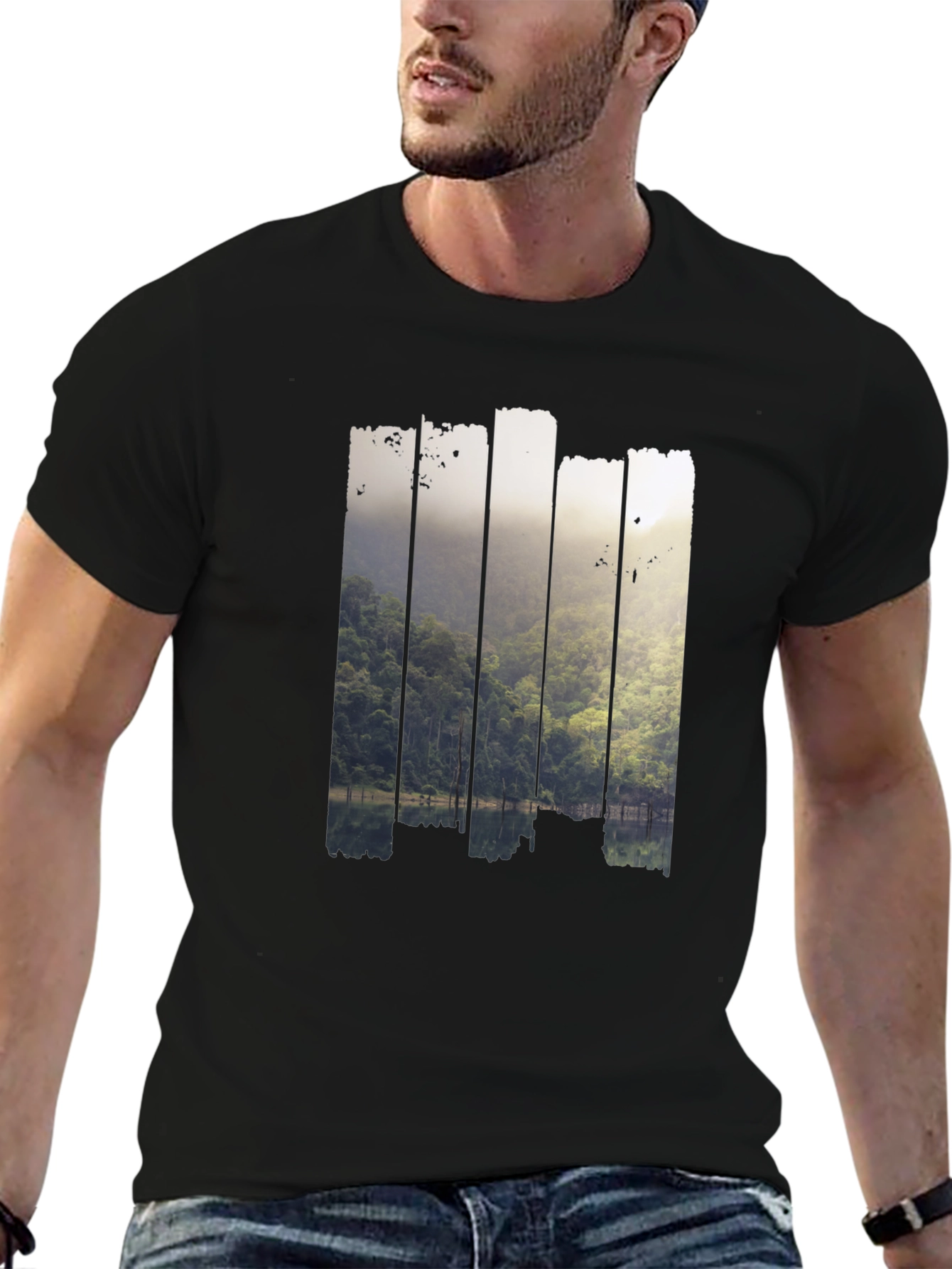 Nature Scene Graphic Black T-Shirt