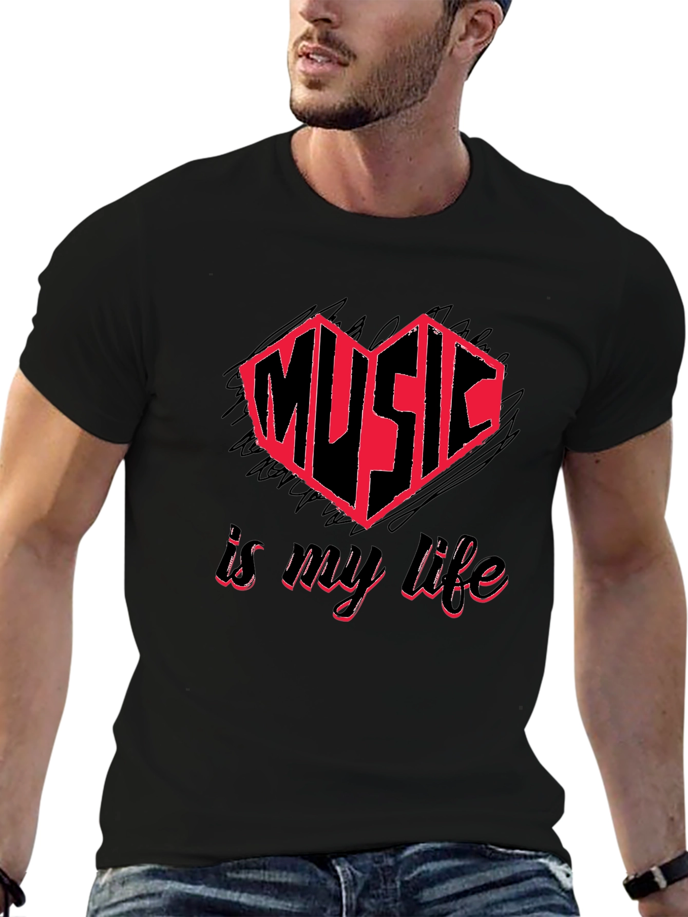 Music is My Life Black Graphic Tee