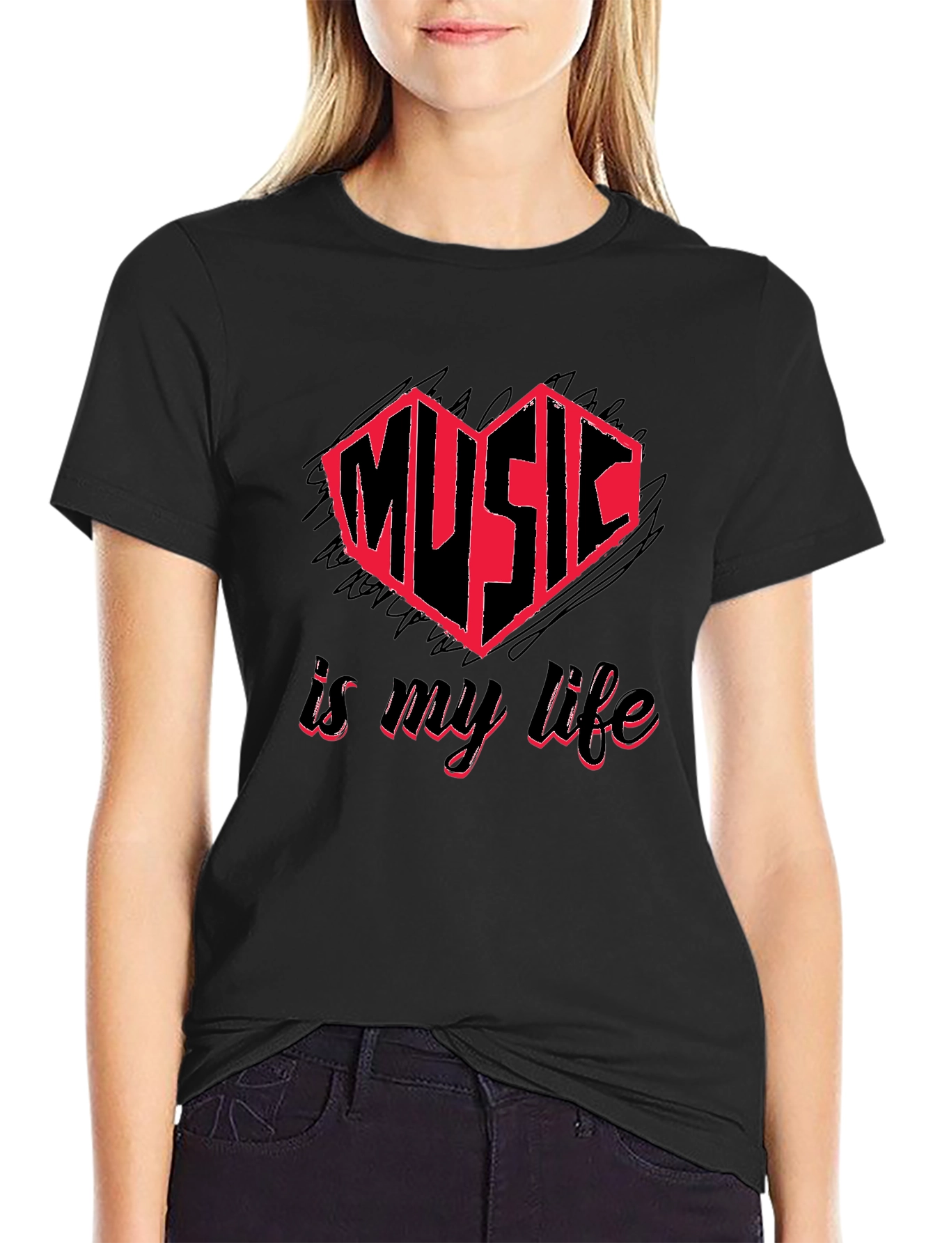 Music is My Life Black Graphic Tee