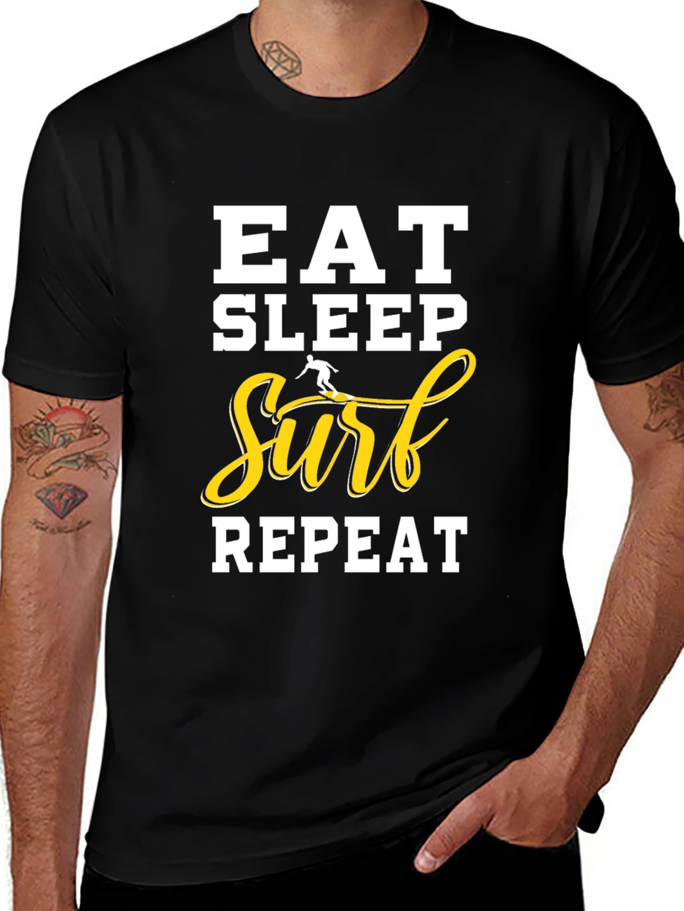 Eat Sleep Surf Repeat Black T-Shirt