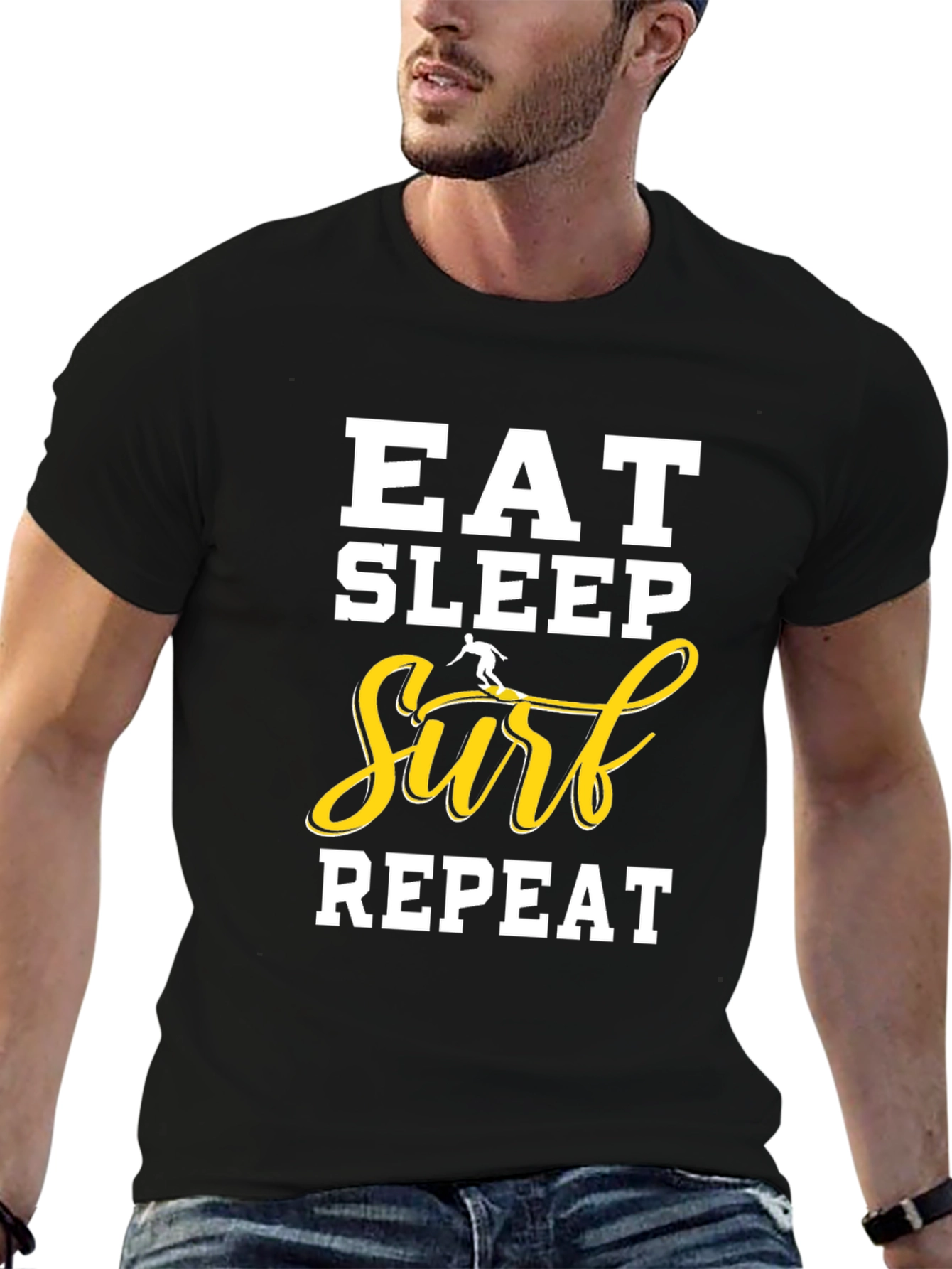 Eat Sleep Surf Repeat Black T-Shirt