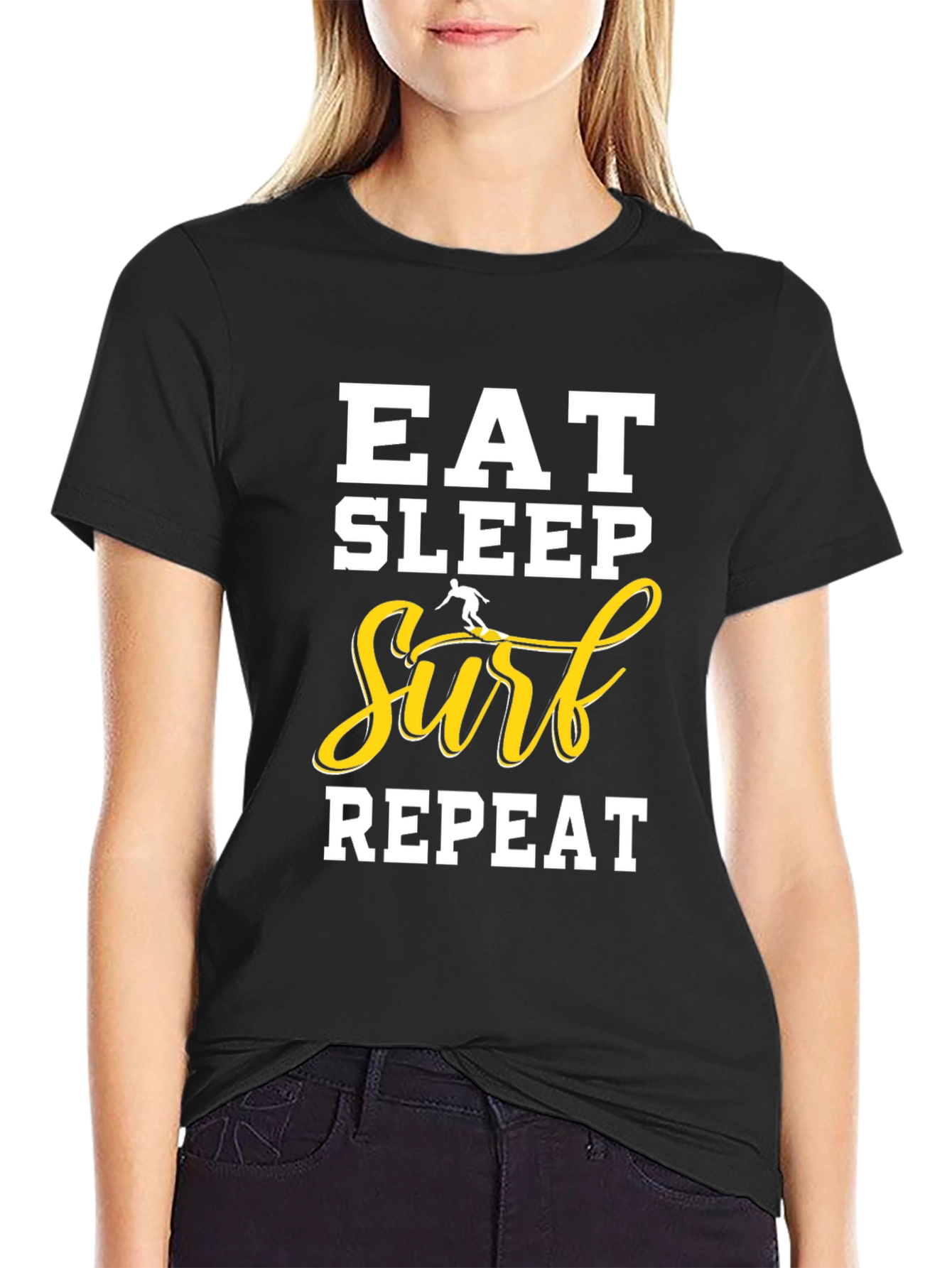 Eat Sleep Surf Repeat Black T-Shirt