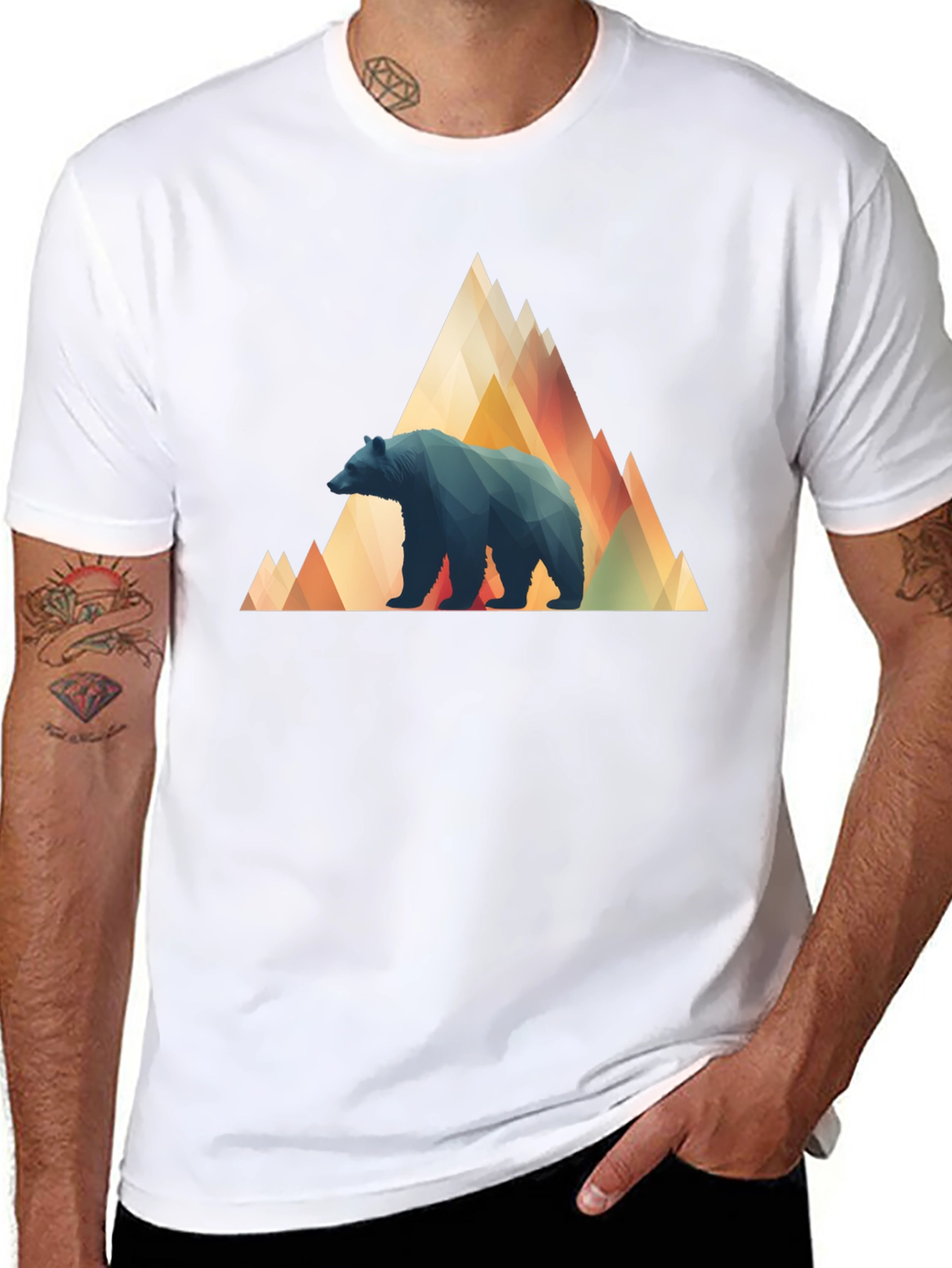 Geometric Bear Mountain Tee - Stylish Black T-Shirt