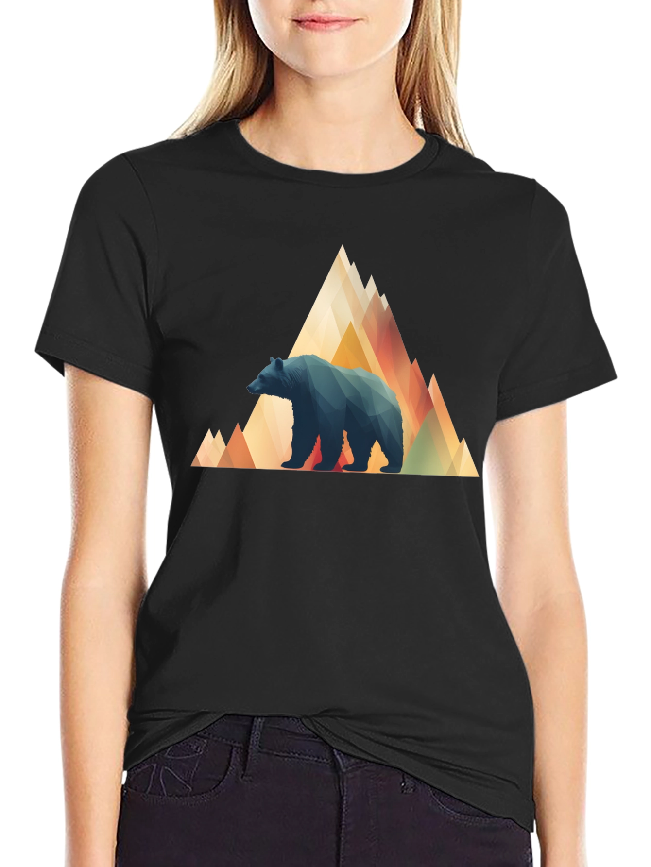 Geometric Bear Mountain Tee - Stylish Black T-Shirt