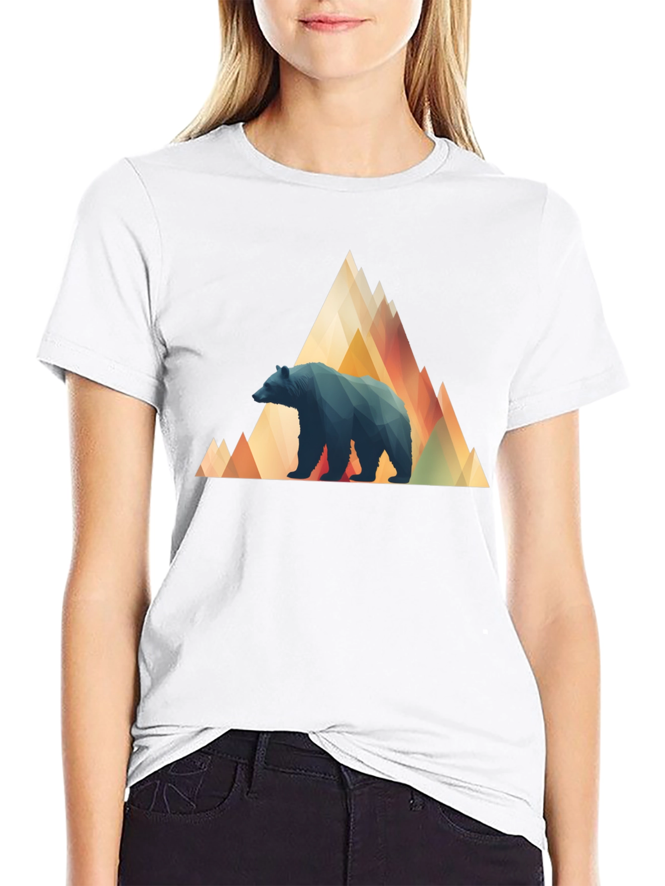 Geometric Bear Mountain Tee - Stylish Black T-Shirt
