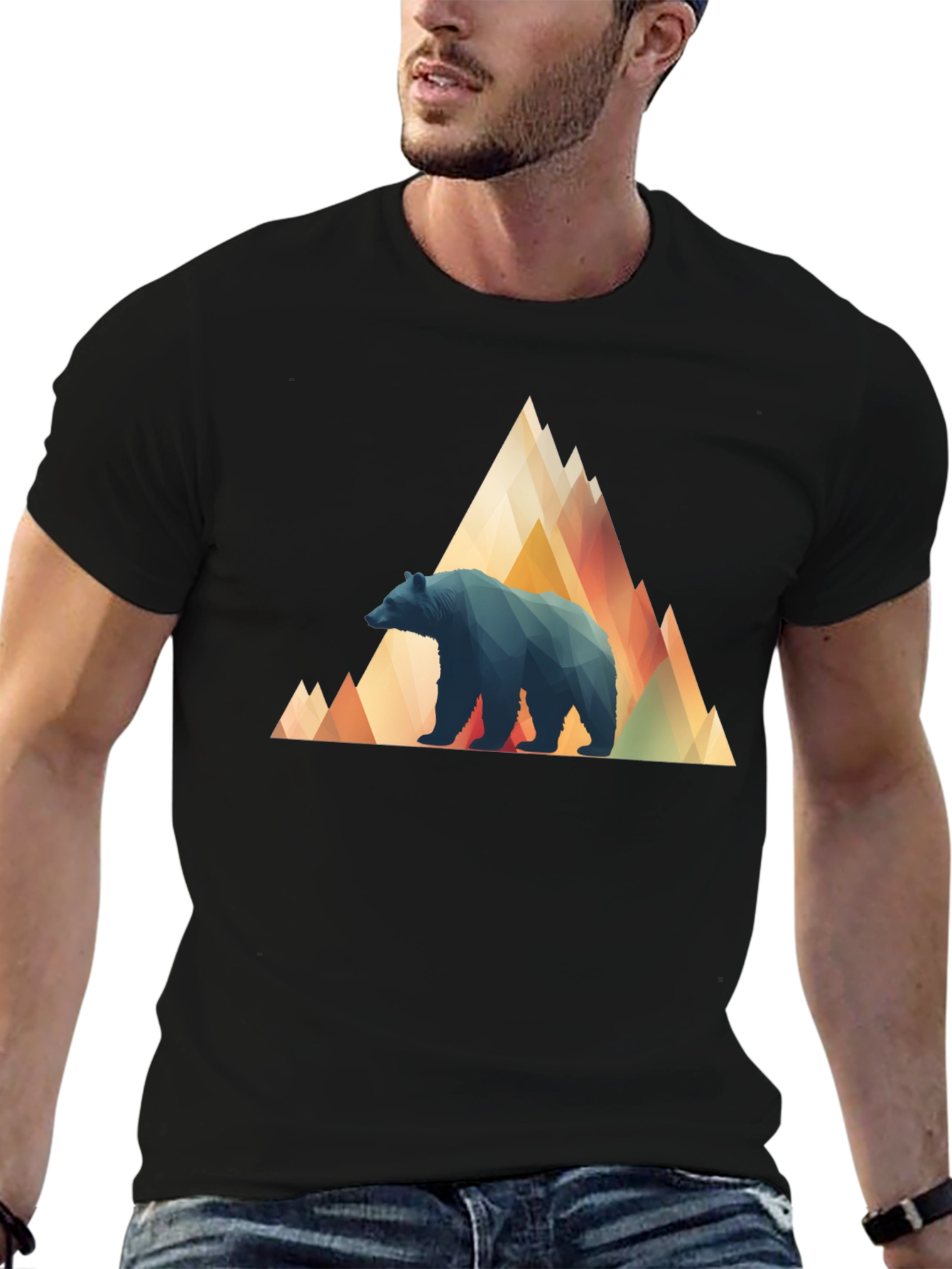 Geometric Bear Mountain Tee - Stylish Black T-Shirt