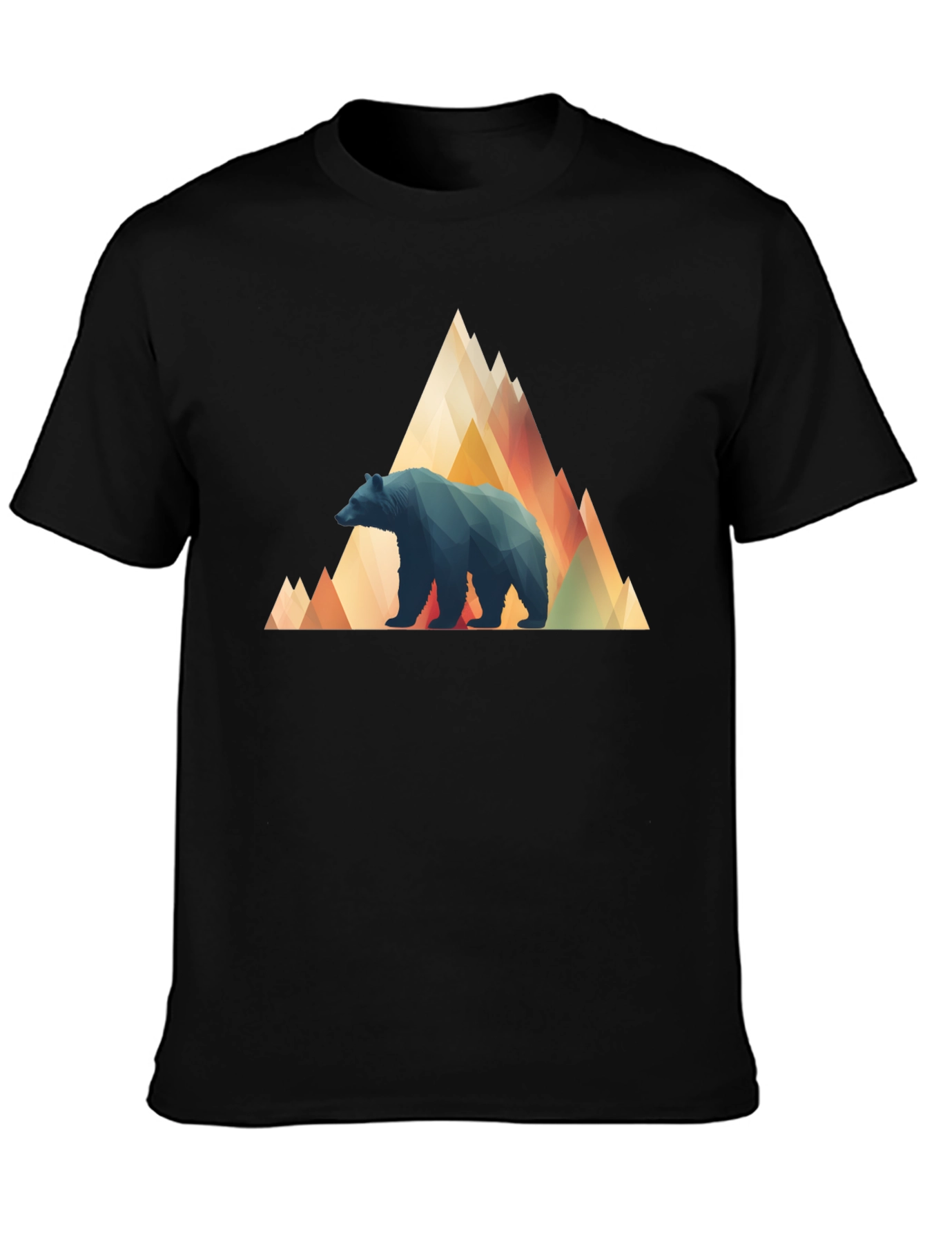 Geometric Bear Mountain Tee - Stylish Black T-Shirt