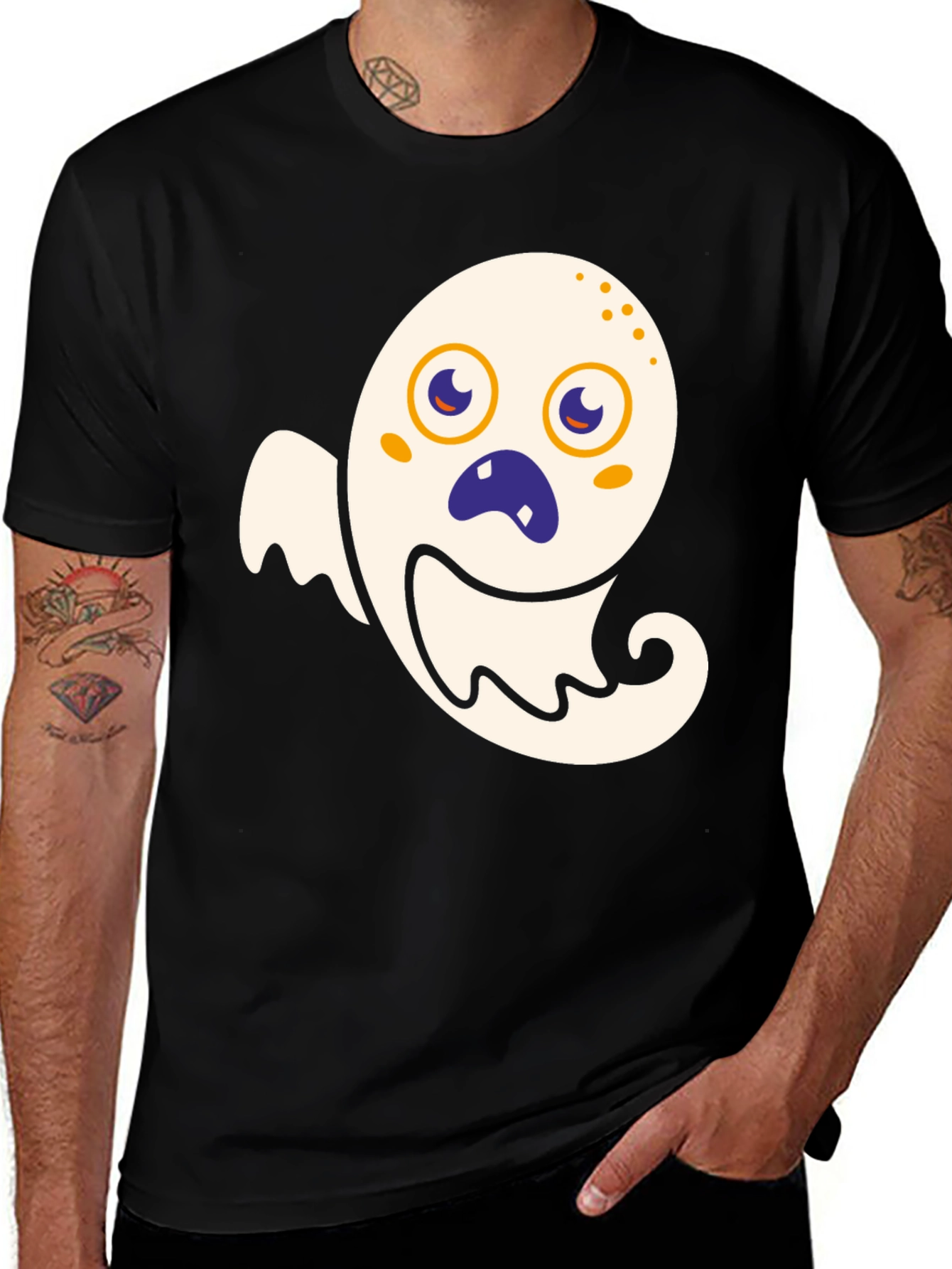 Spooky Cute Ghost Graphic Tee - Halloween Black T-Shirt
