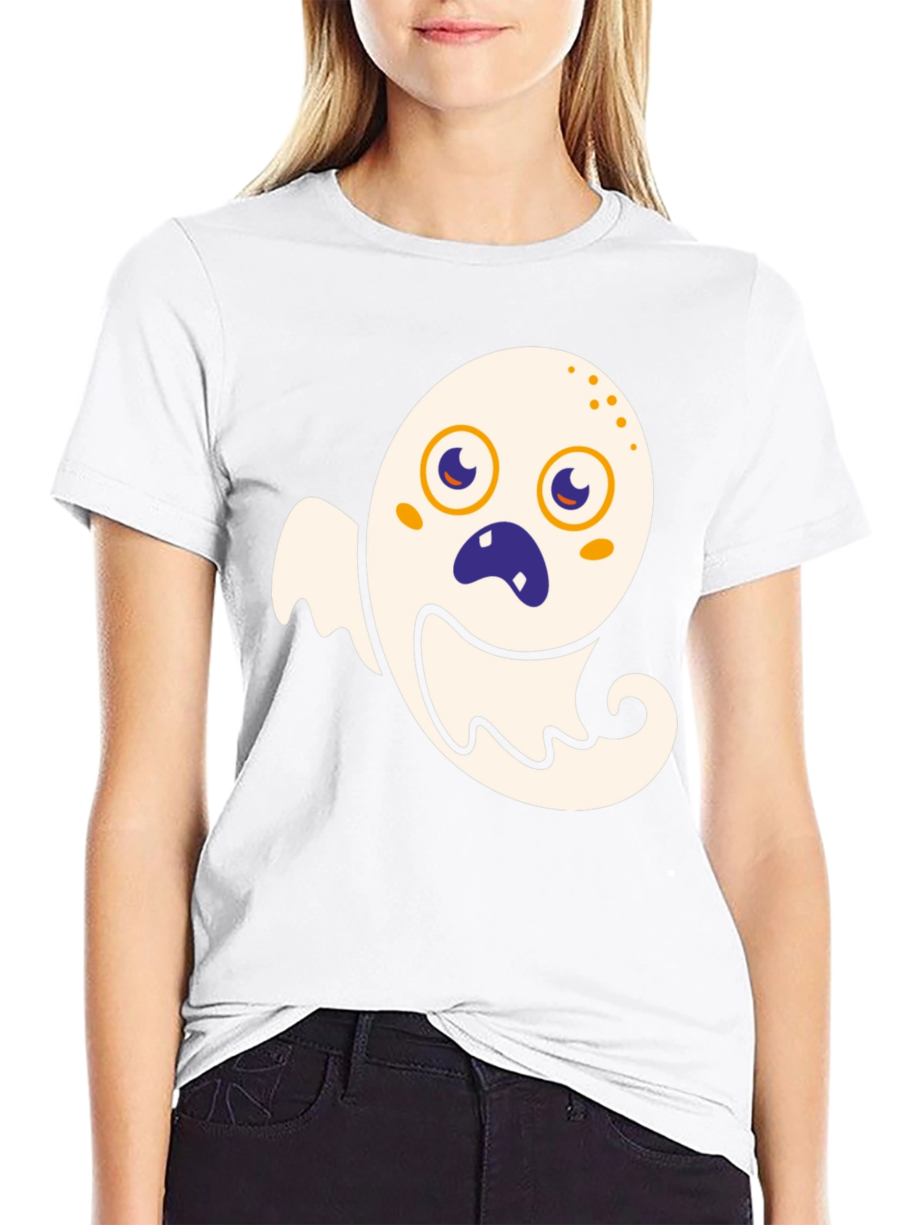 Spooky Cute Ghost Graphic Tee - Halloween Black T-Shirt