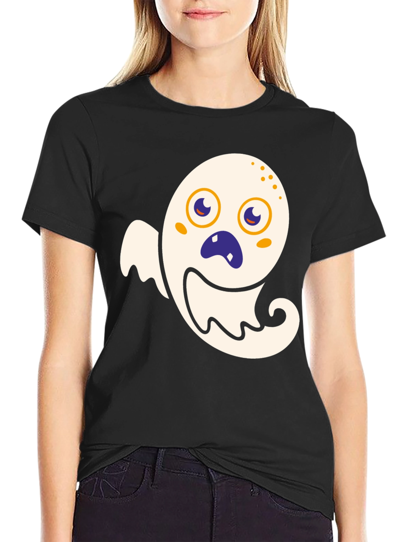 Spooky Cute Ghost Graphic Tee - Halloween Black T-Shirt