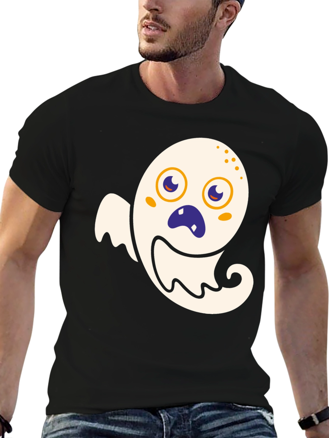 Spooky Cute Ghost Graphic Tee - Halloween Black T-Shirt