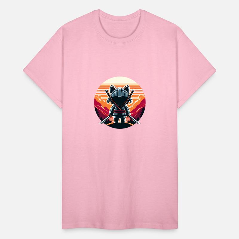 Samurai Cat Katanas Watching Sunset and Mountains