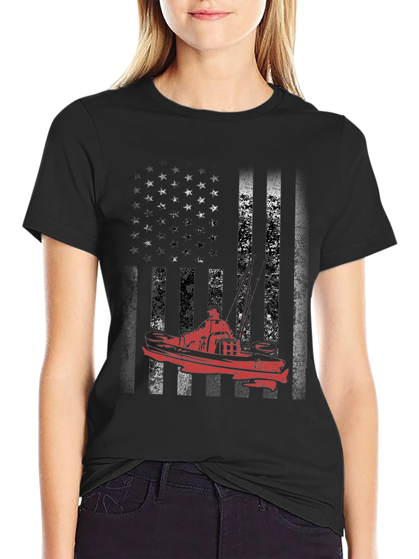 American Flag Boat Graphic Tee - Black
