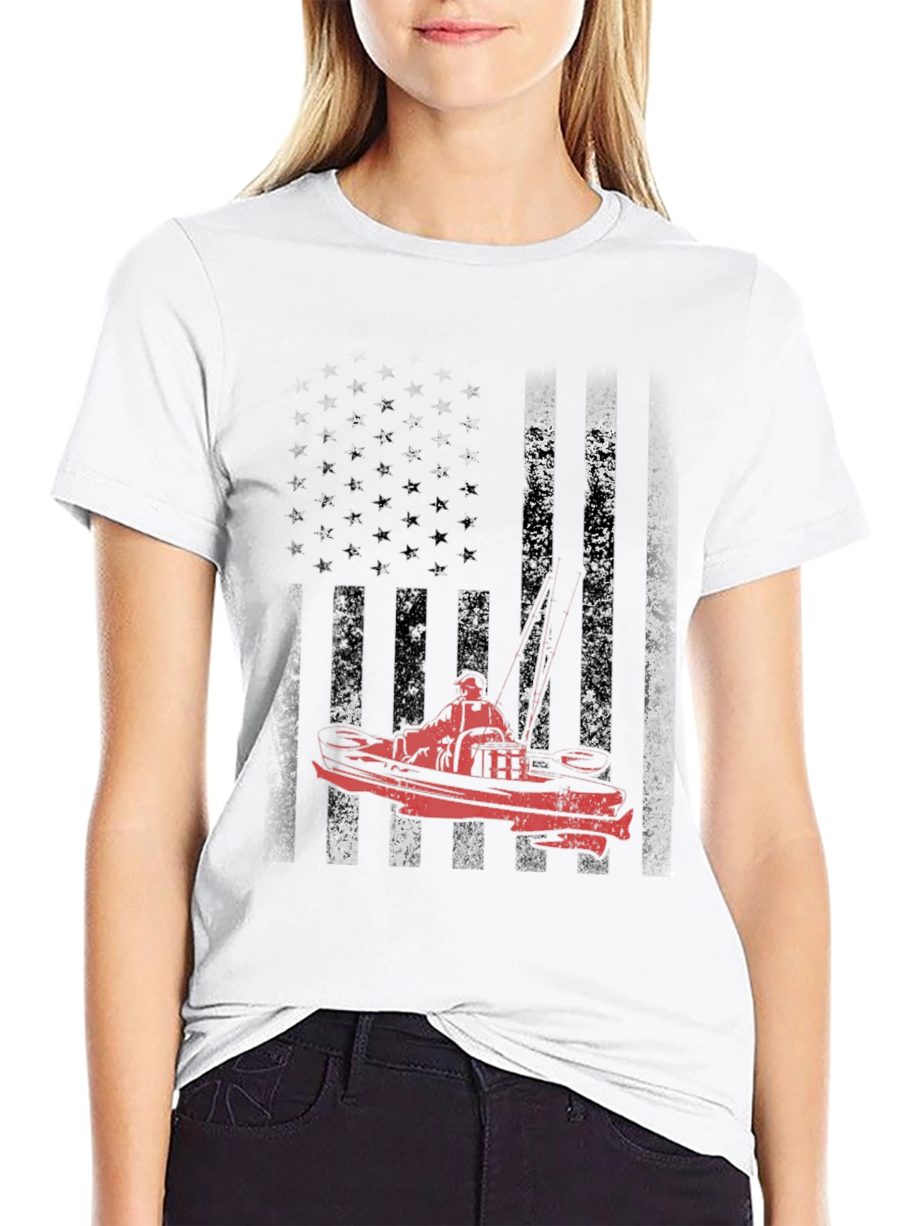 American Flag Boat Graphic Tee - Black
