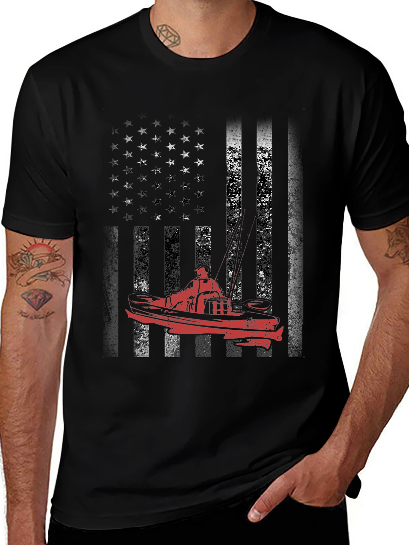 American Flag Boat Graphic Tee - Black