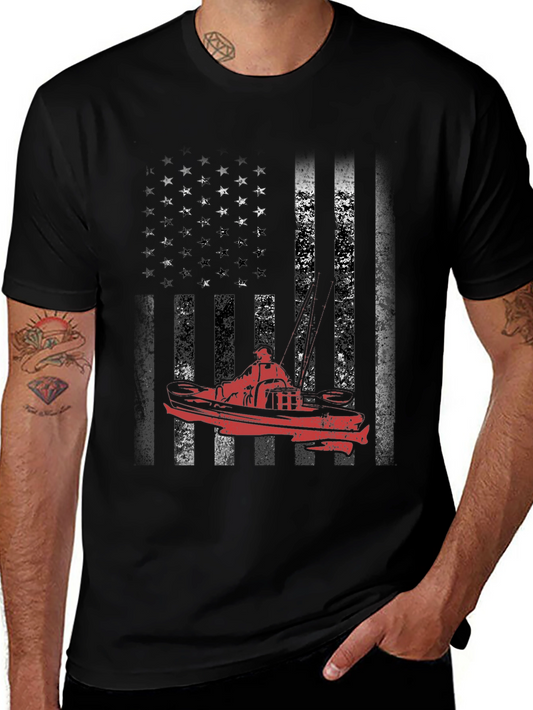 American Flag Boat Graphic Tee - Black
