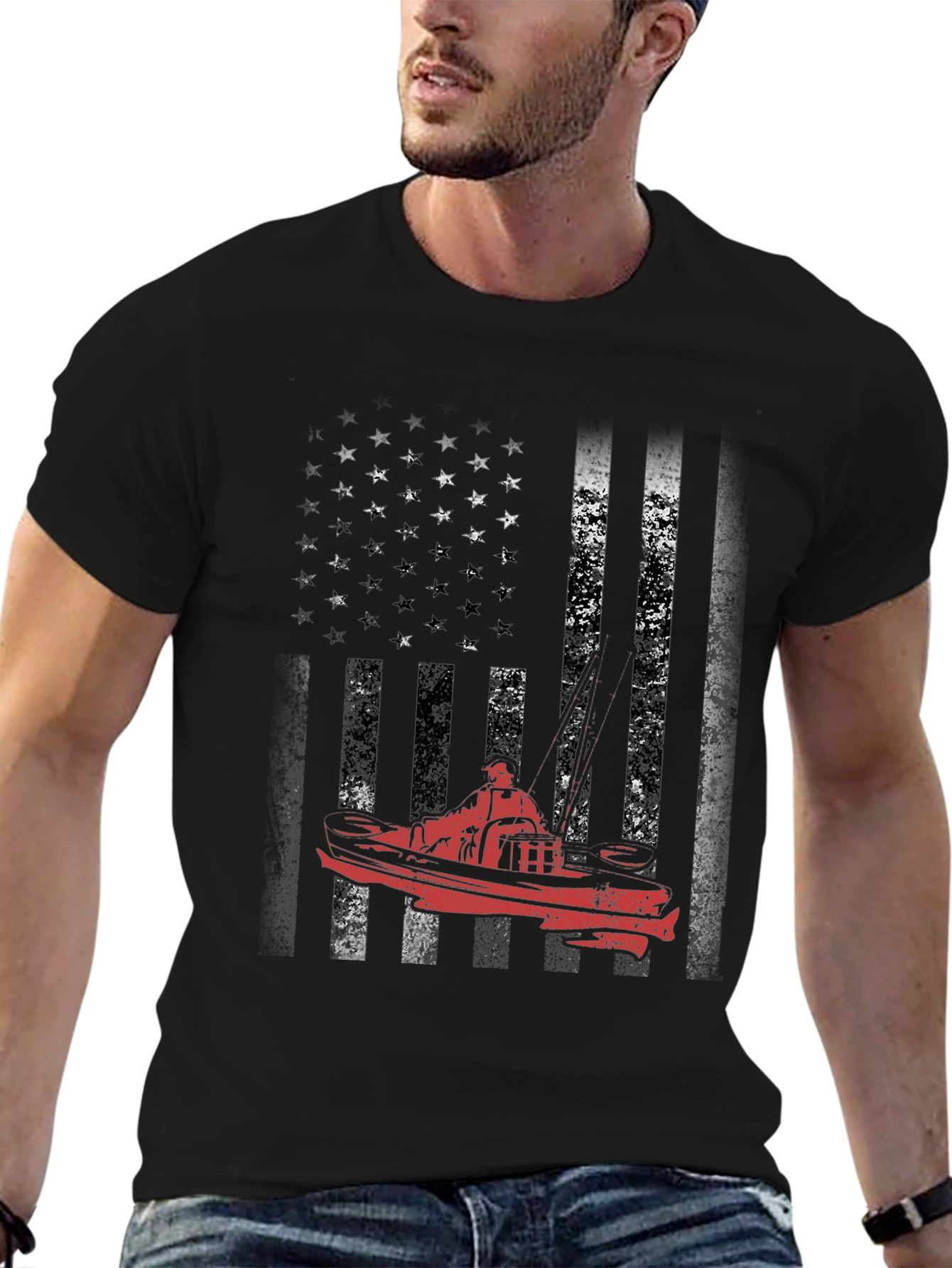 American Flag Boat Graphic Tee - Black