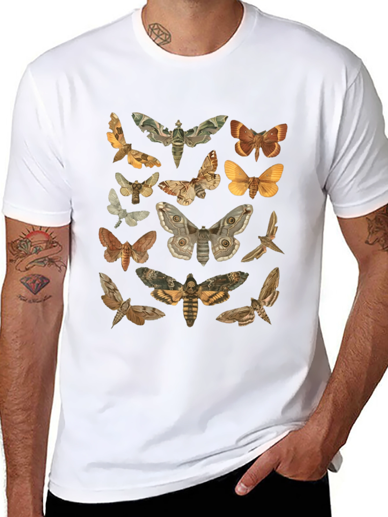 Moth Print Black T-Shirt - Stylish Nature Graphic Tee