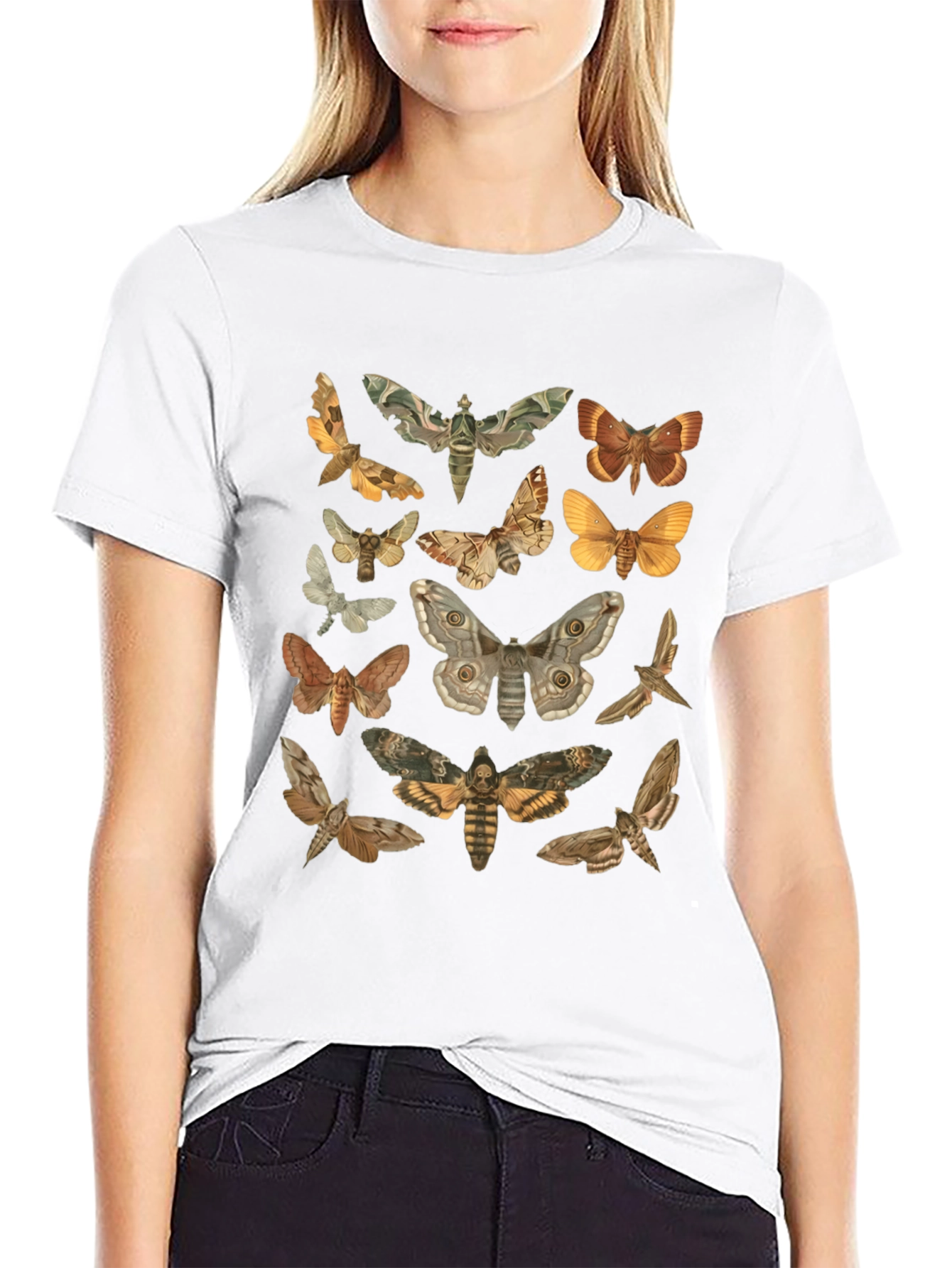 Moth Print Black T-Shirt - Stylish Nature Graphic Tee