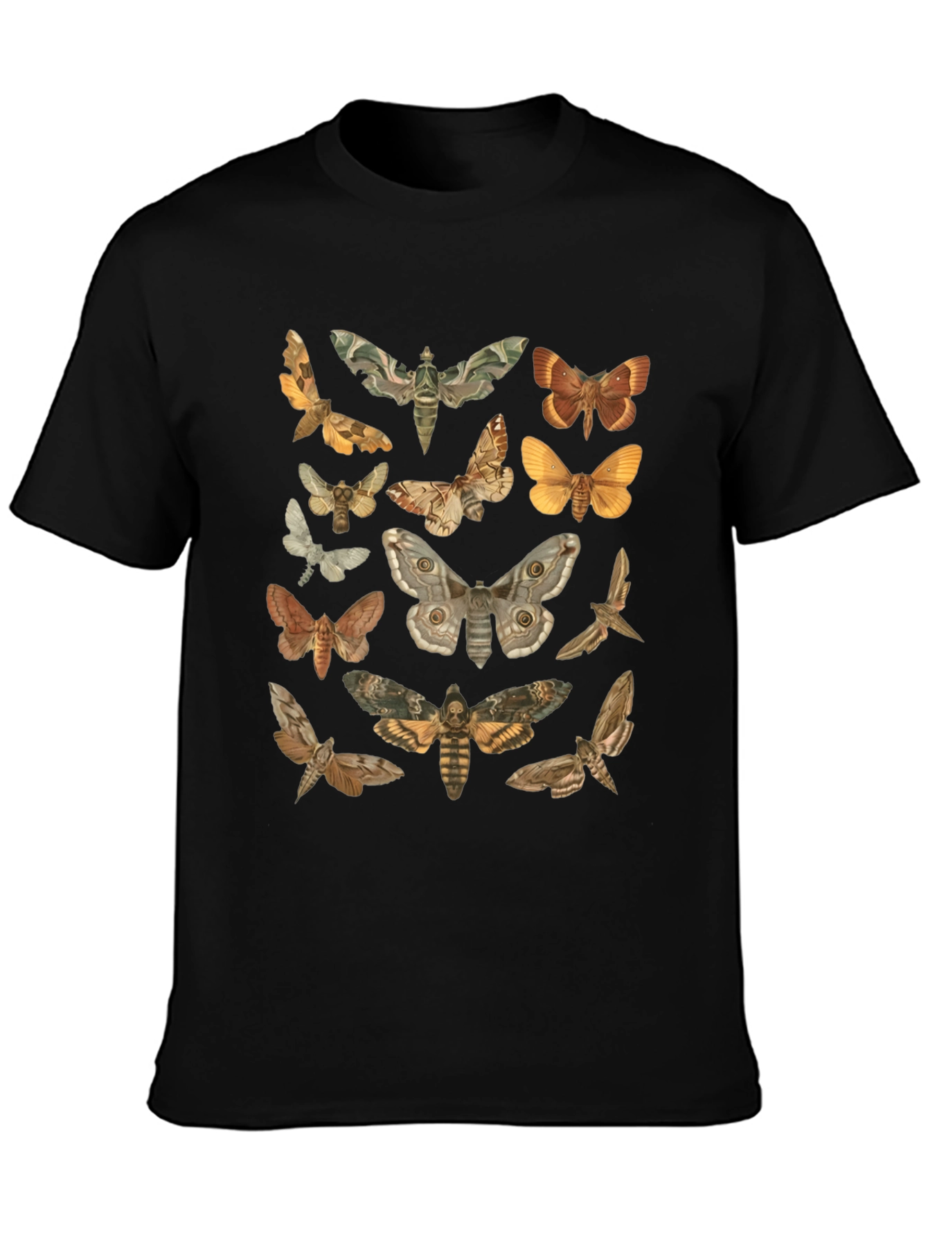 Moth Print Black T-Shirt - Stylish Nature Graphic Tee