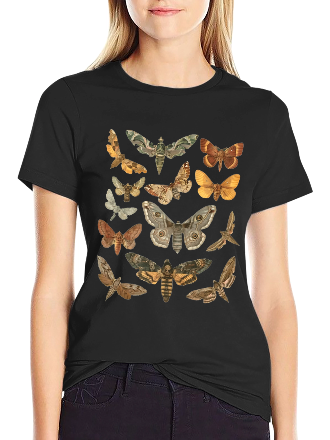 Moth Print Black T-Shirt - Stylish Nature Graphic Tee
