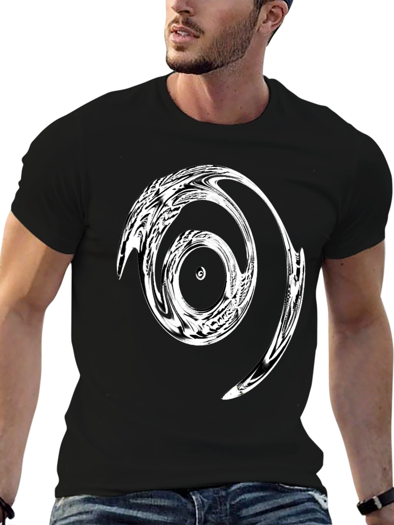 Abstract Swirl Graphic Tee - Black Cotton Comfort
