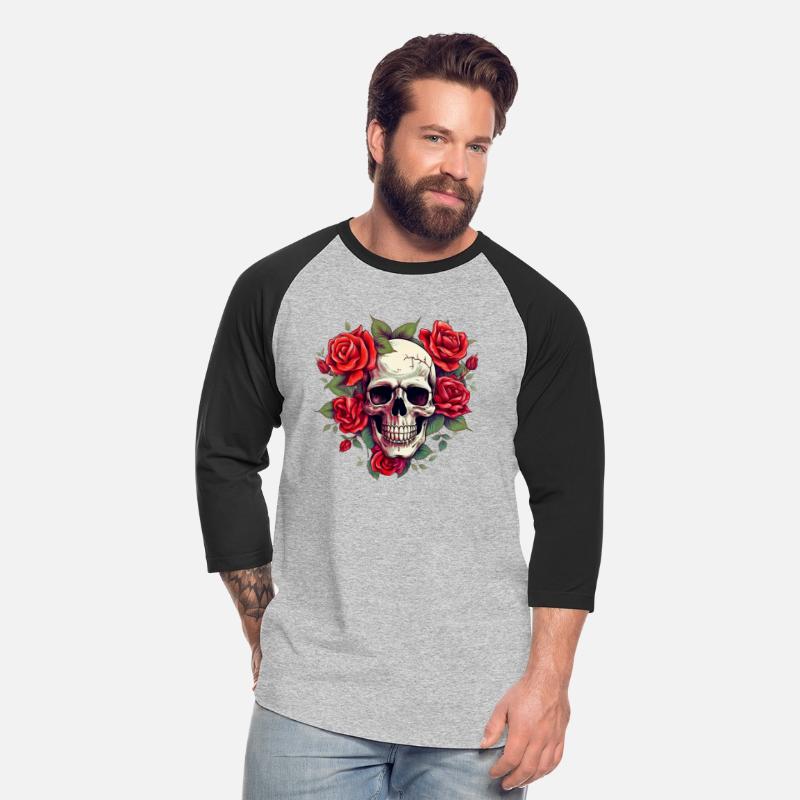 skull with red roses around