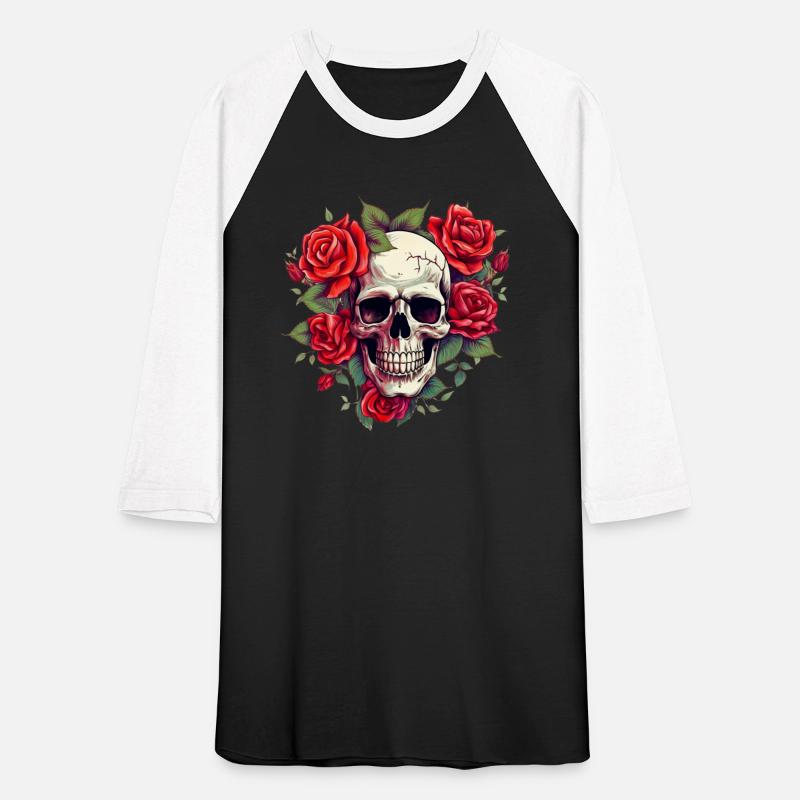 skull with red roses around