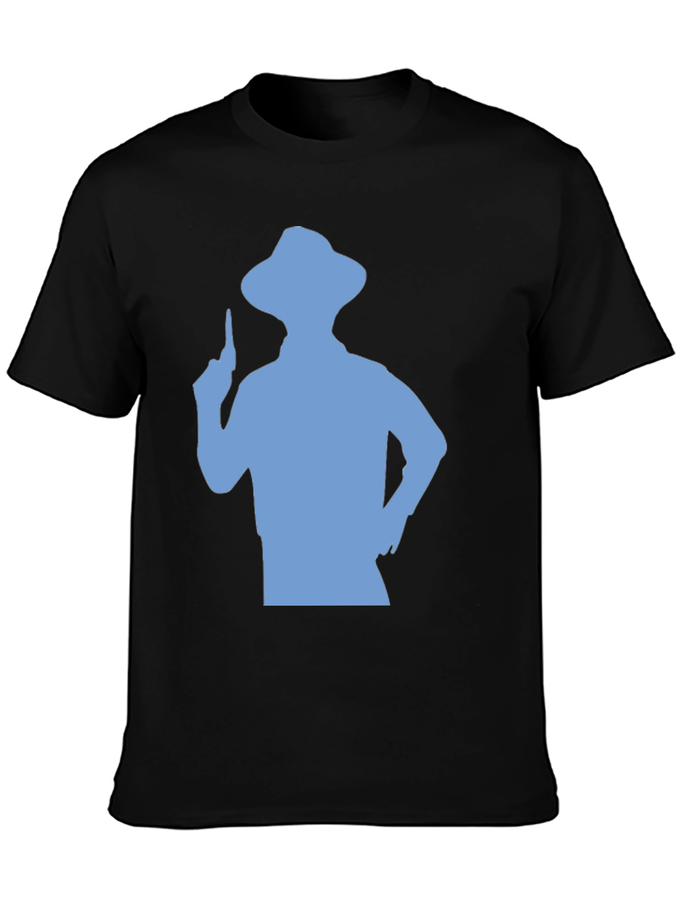 Mens Black T-shirt with Blue Silhouette Graphic