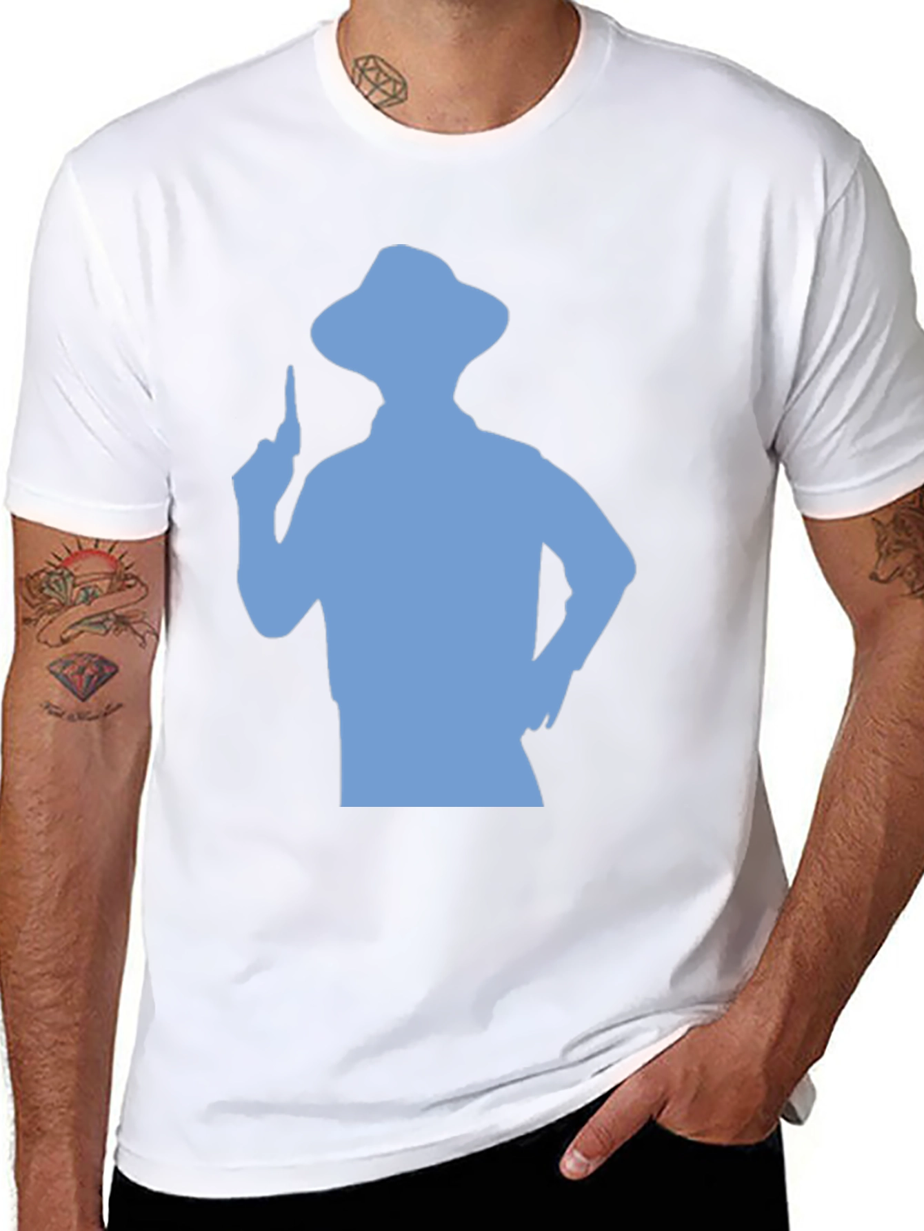 Mens Black T-shirt with Blue Silhouette Graphic