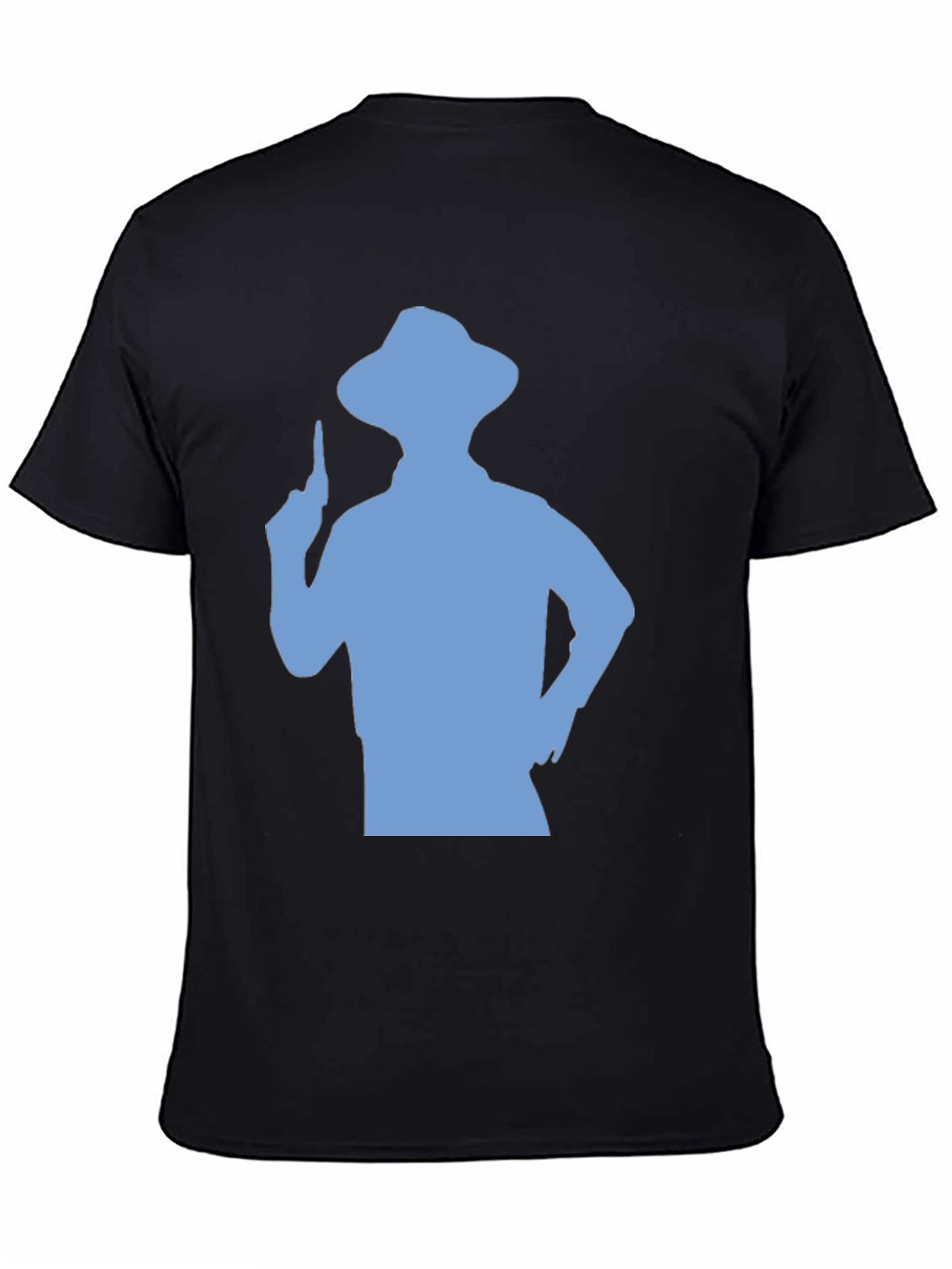 Mens Black T-shirt with Blue Silhouette Graphic